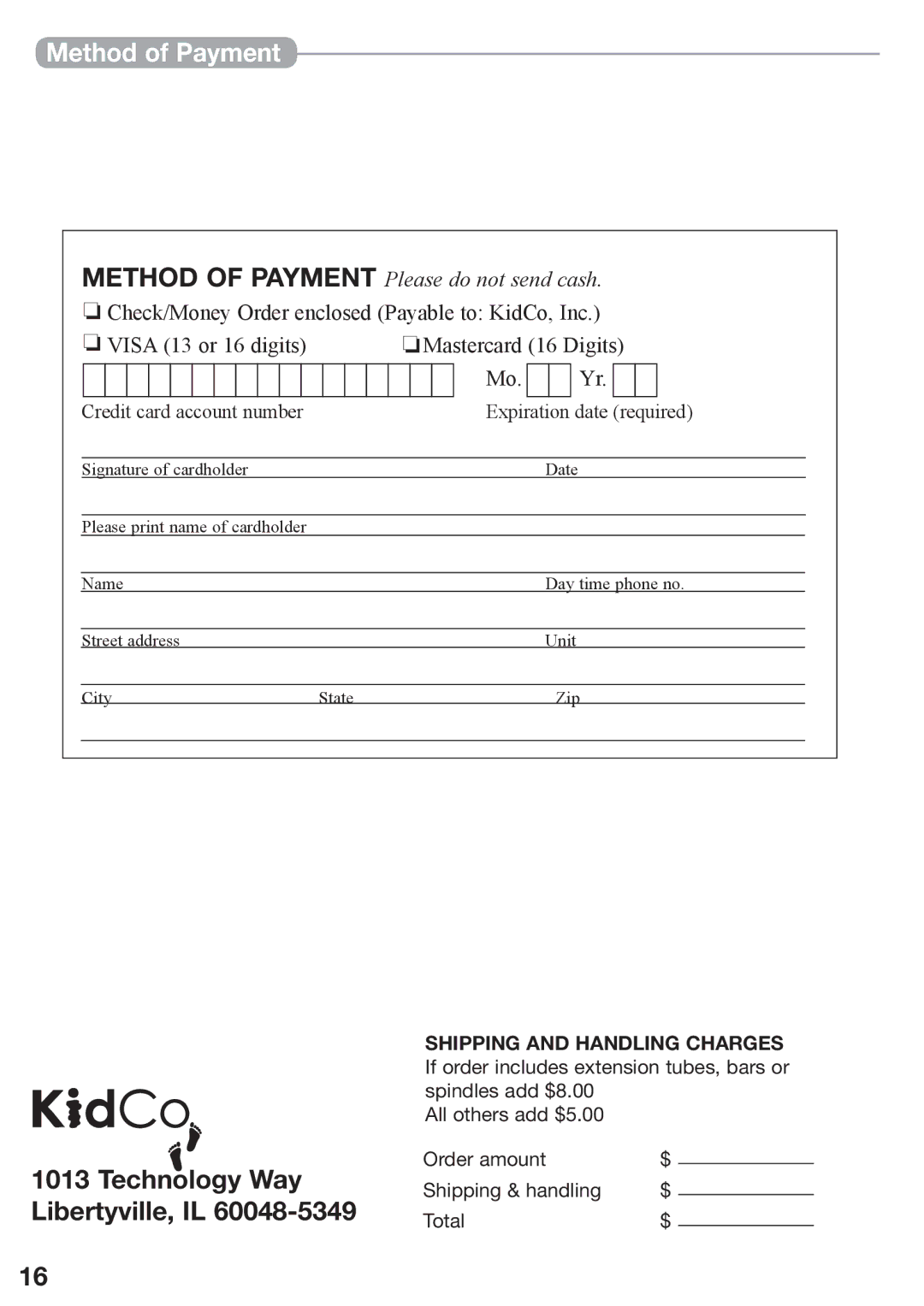 Kidco G170 manual Method of Payment Please do not send cash 