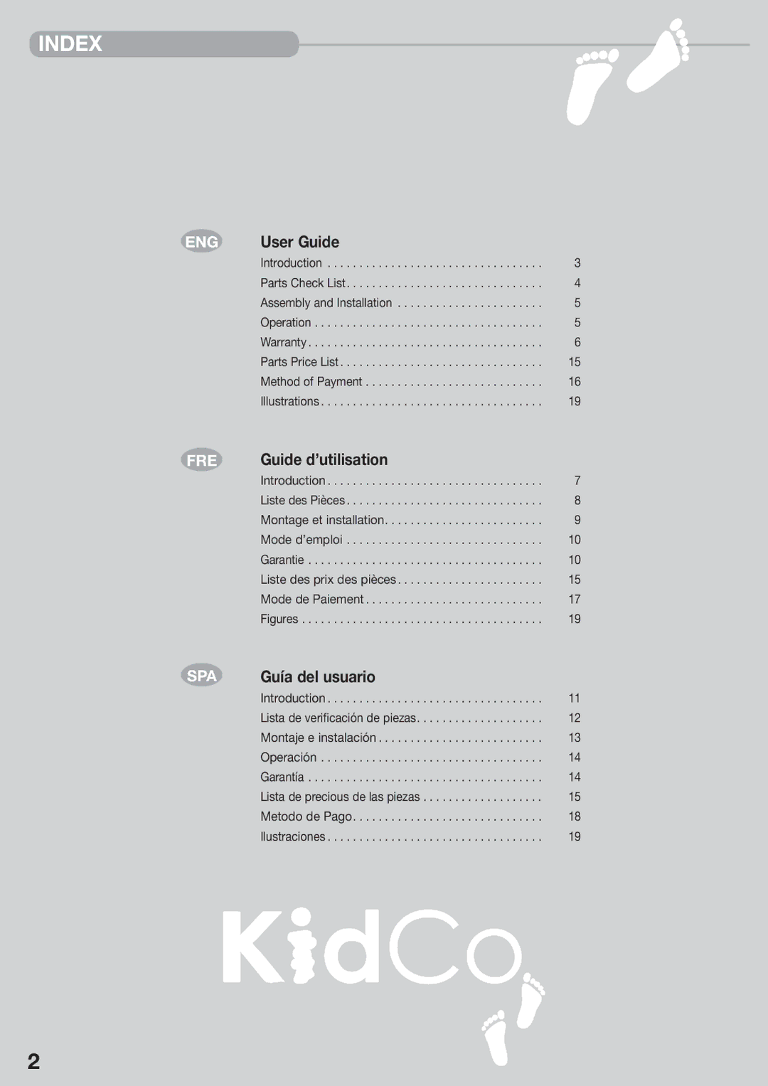 Kidco G170 manual Index 