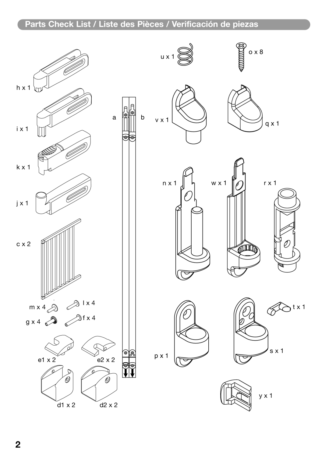 Kidco G22a manual Parts Check List / Liste des Pièces / Verificación de piezas 