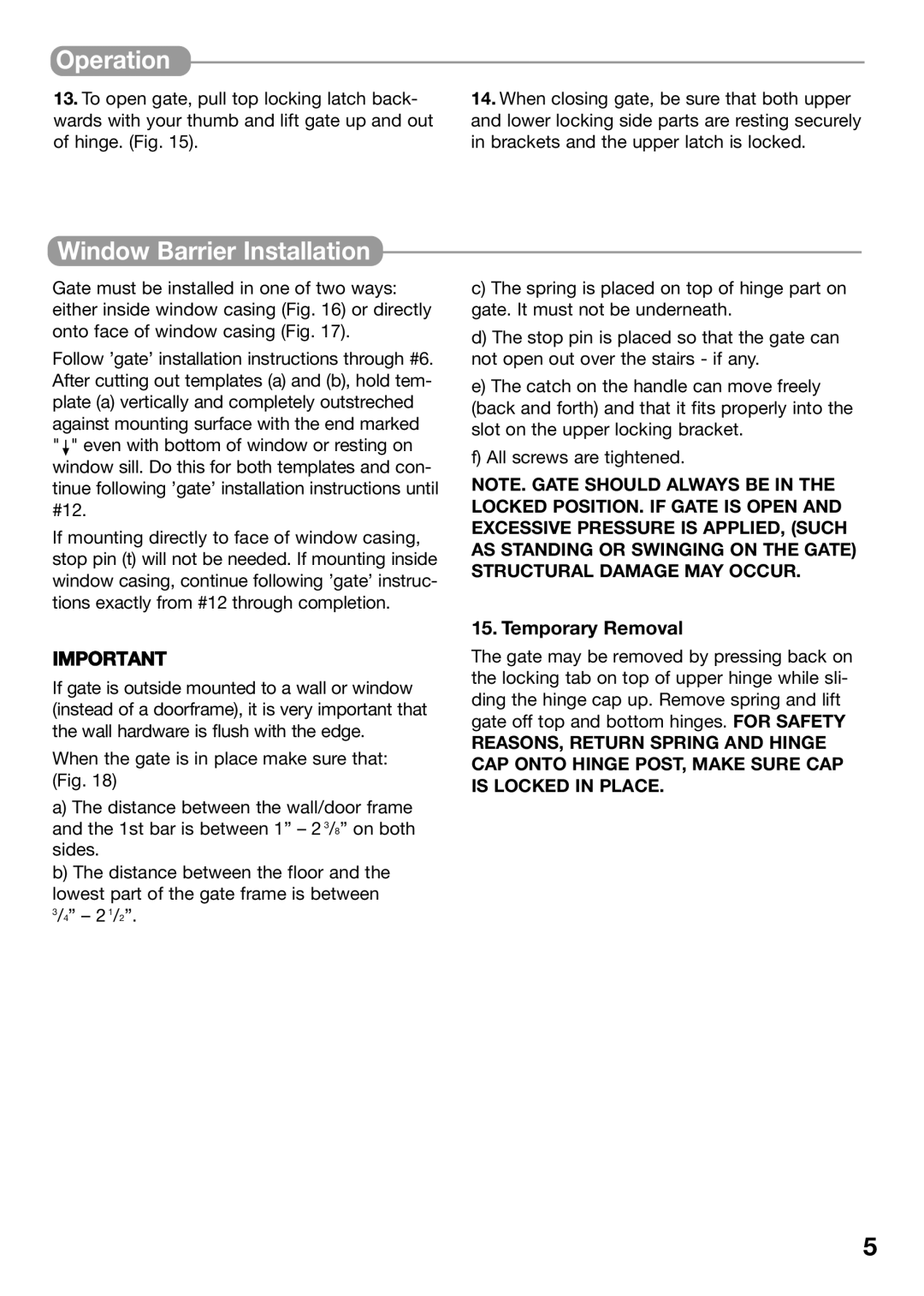 Kidco G22a manual Operation, Window Barrier Installation 