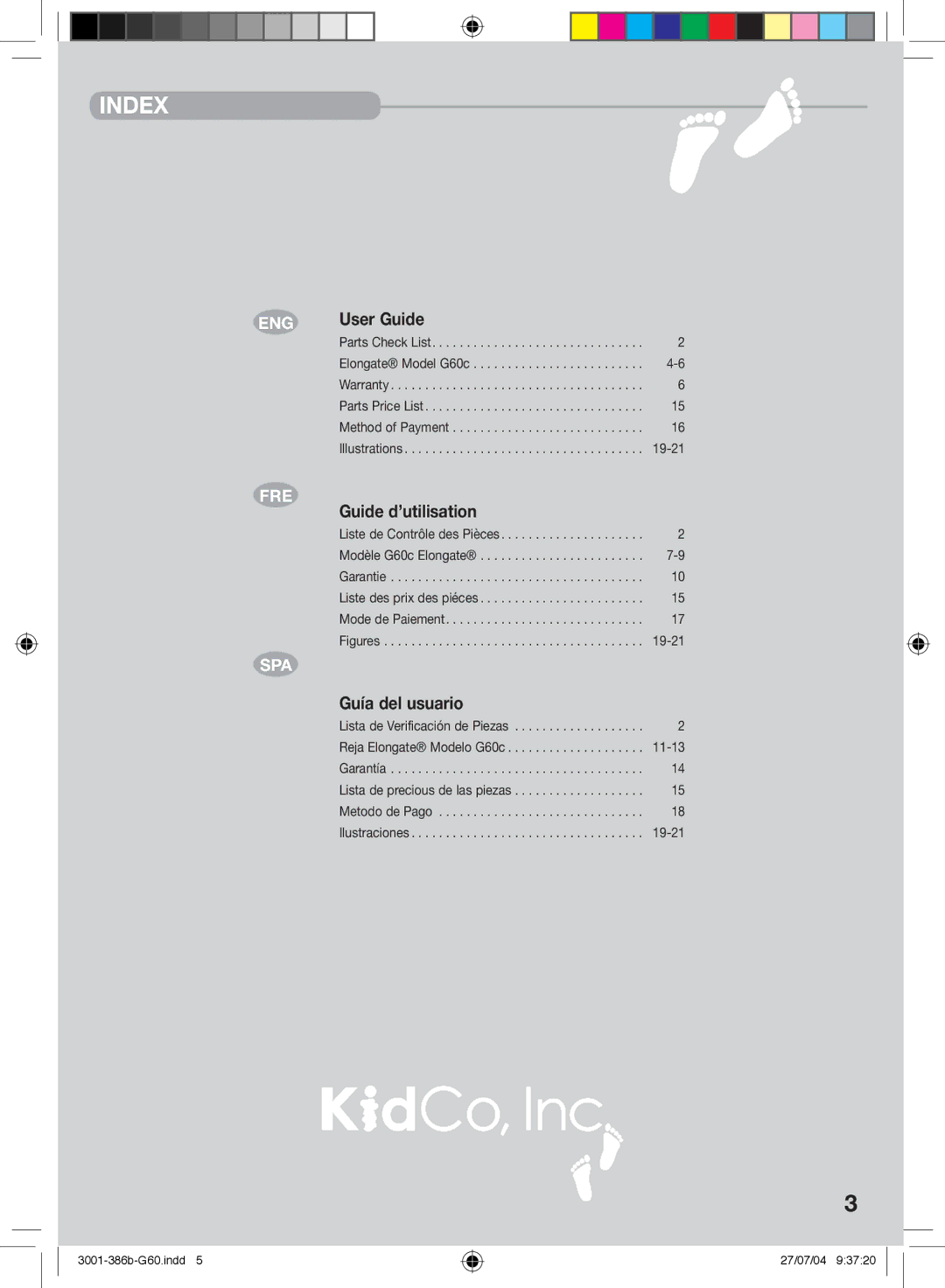 Kidco G60c manual User Guide, Guide d’utilisation, Guía del usuario 