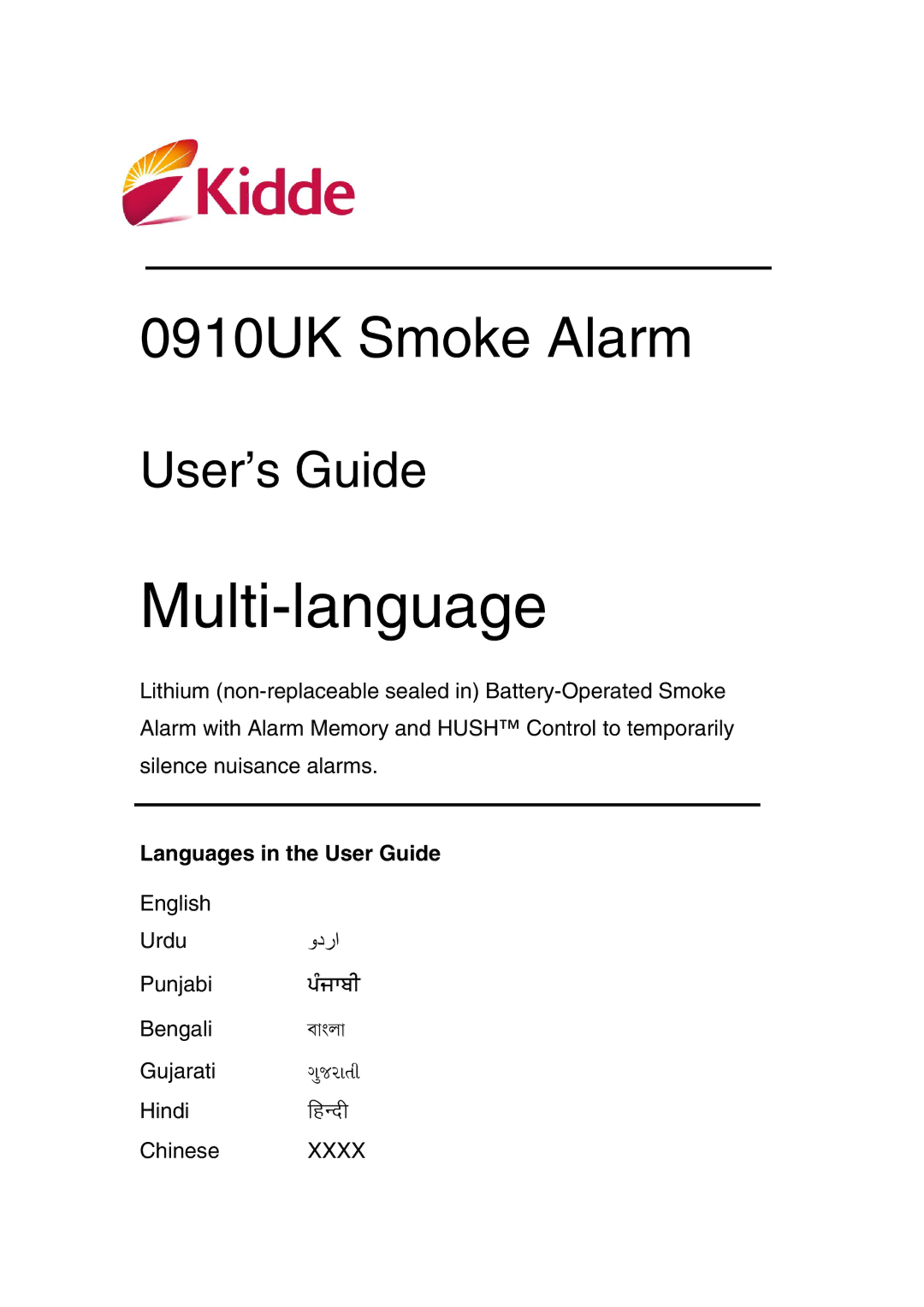 Kidde 0910UK manual Multi-language 