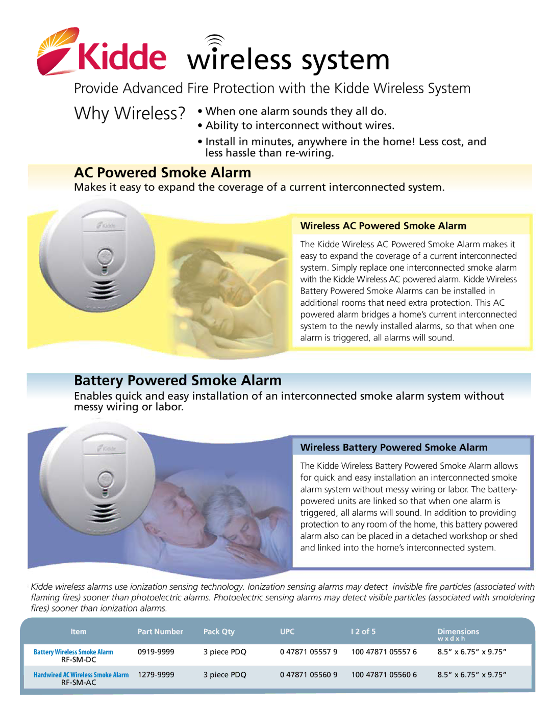 Kidde 0919-9999 dimensions Wireless system, AC Powered Smoke Alarm, Battery Powered Smoke Alarm 