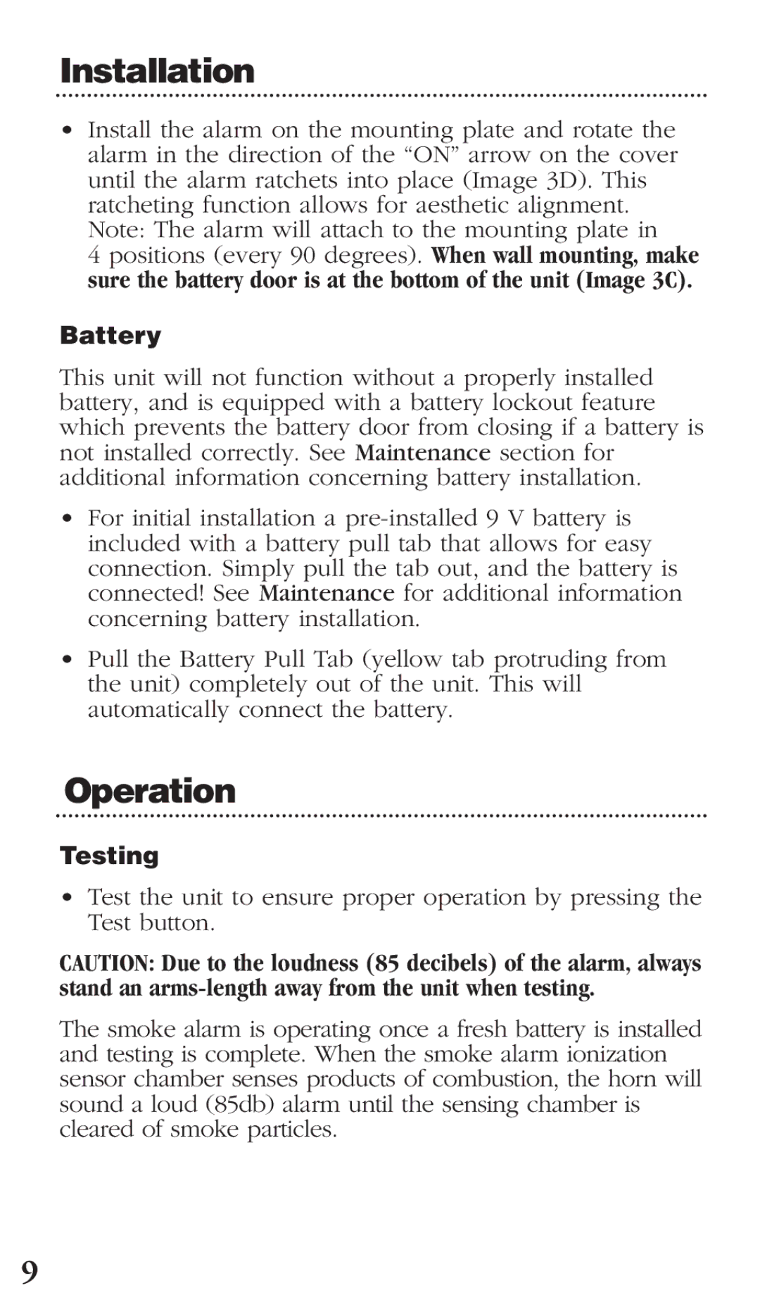 Kidde 0976CA manual Operation, Battery, Testing 