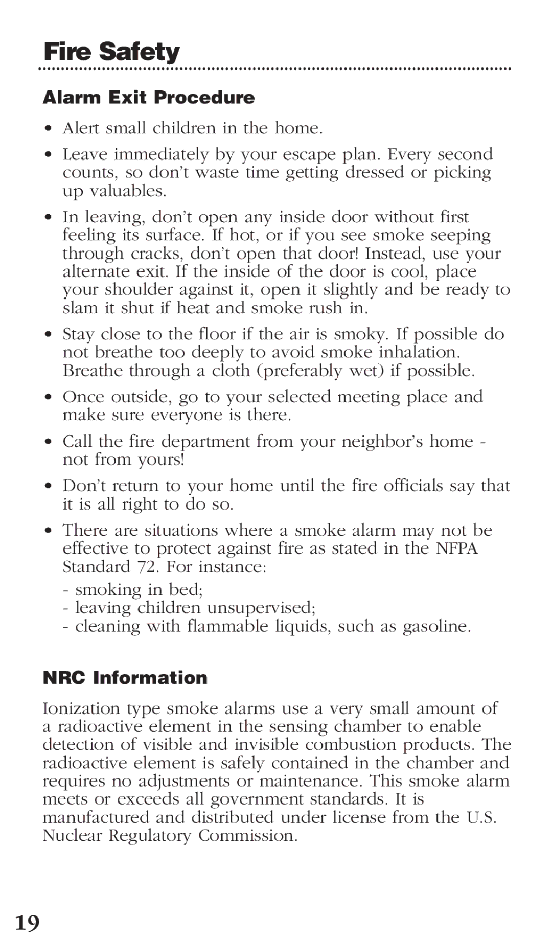 Kidde 0976CA manual Alarm Exit Procedure, NRC Information 