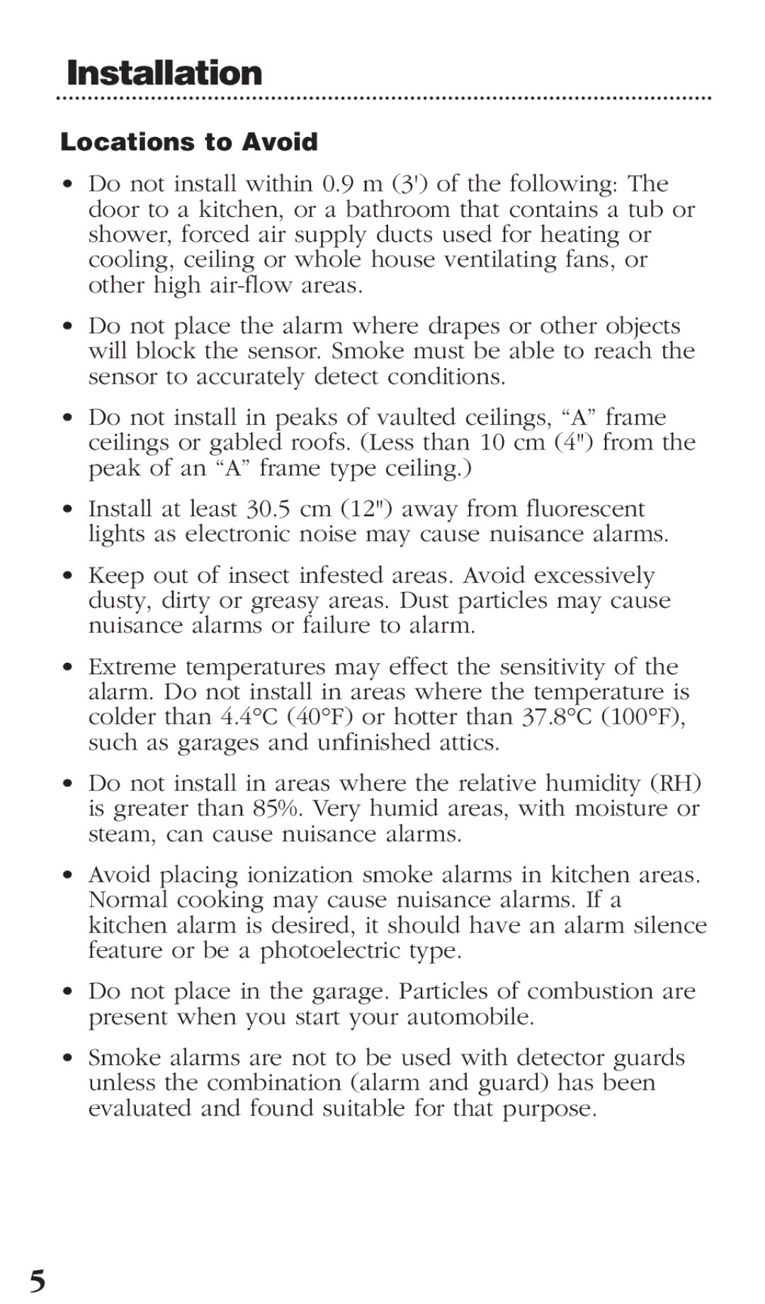 Kidde 0976CA manual Locations to Avoid 