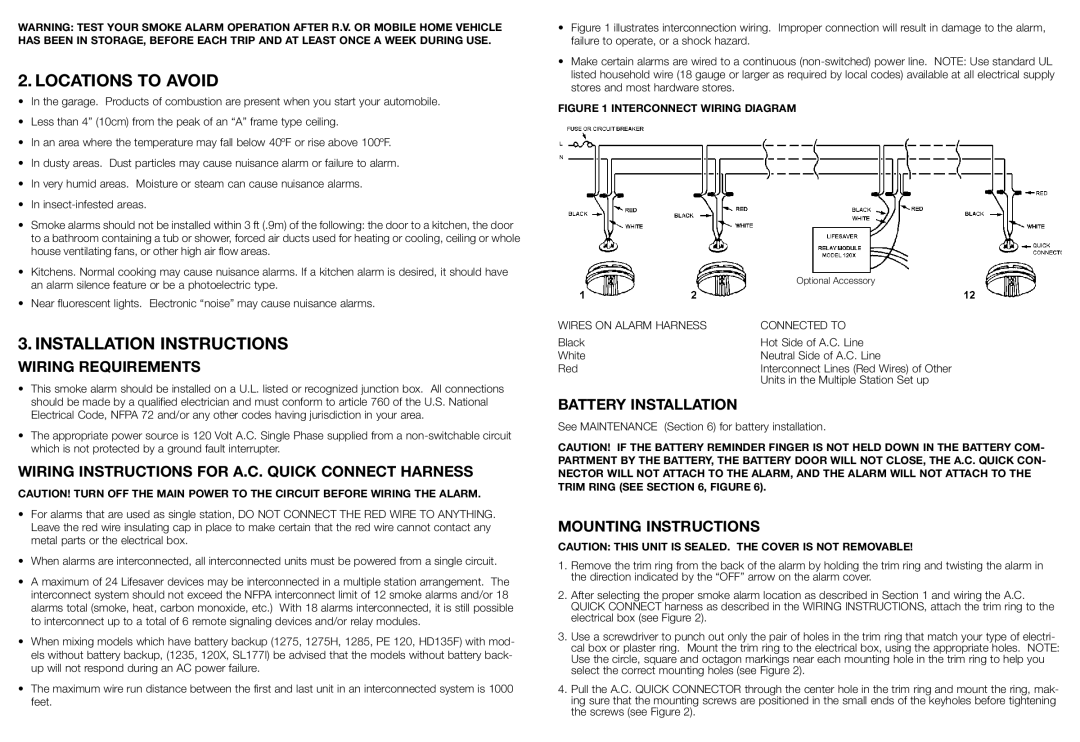 Kidde 1275H manual Locations to Avoid, Installation Instructions 