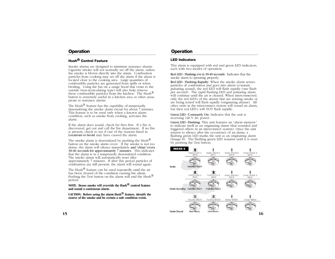 Kidde 1276CA manual Hush Control Feature, LED Indicators 