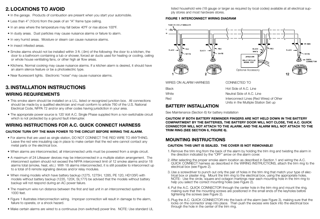 Kidde 1285 manual Locations to Avoid, Installation Instructions 