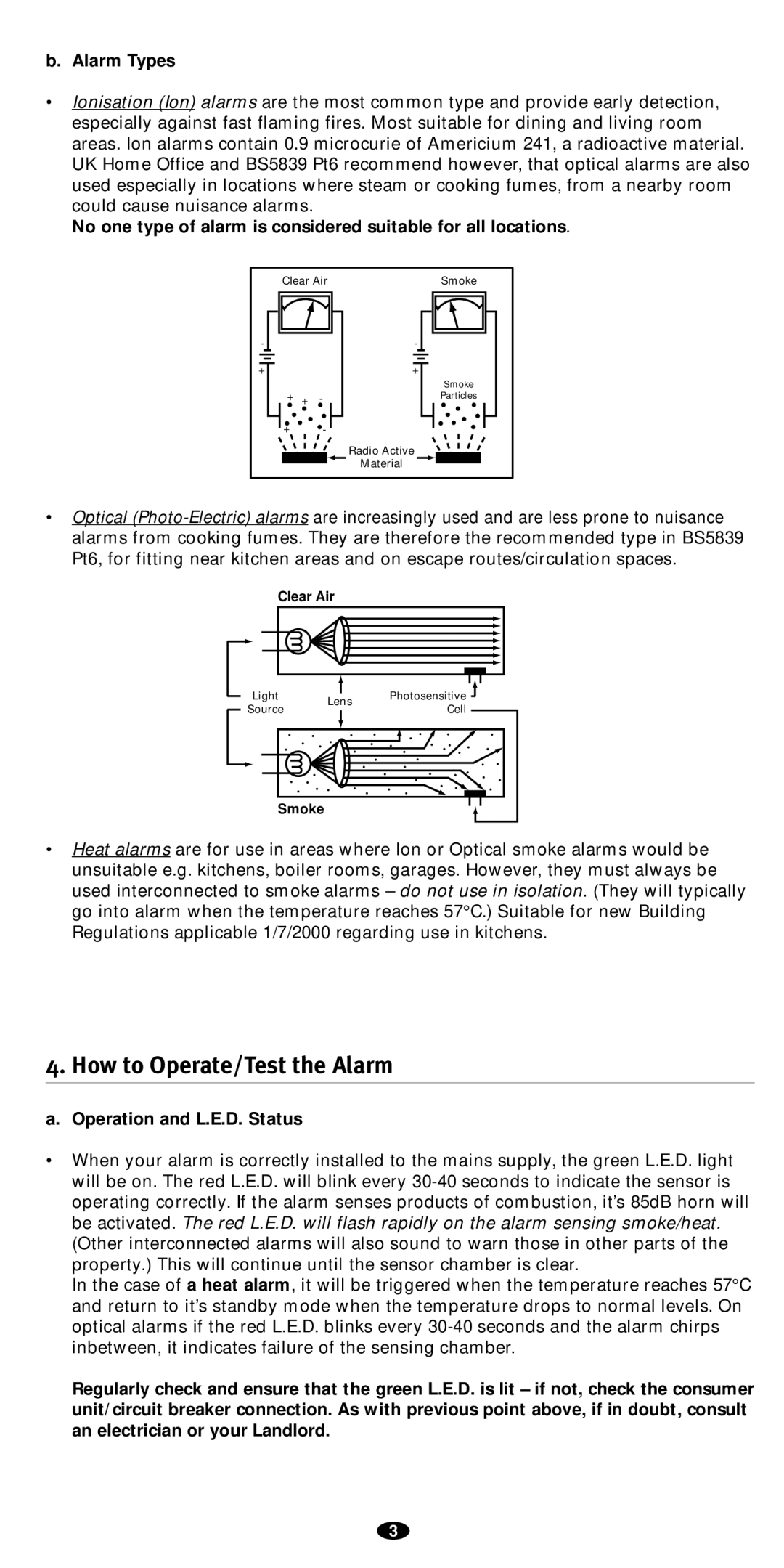 Kidde 2SF23/9HIRE, 3SF23/9HIR, 1SF23/9HIR How to Operate/Test the Alarm, Alarm Types, Operation and L.E.D. Status 