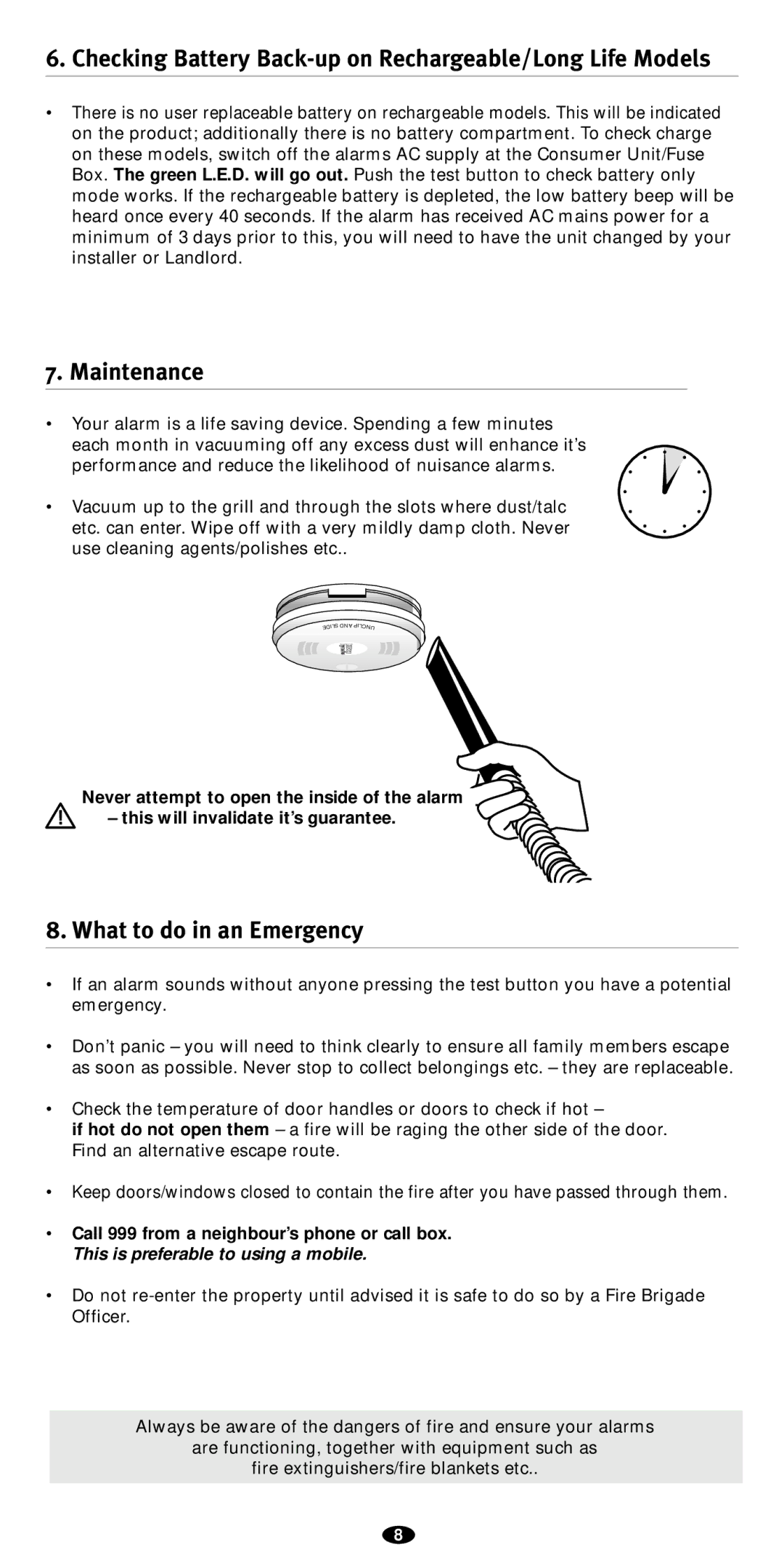 Kidde 2SF23/9HIRE, 3SF23/9HIRE, 1SF23/9HIRE owner manual Maintenance, What to do in an Emergency 