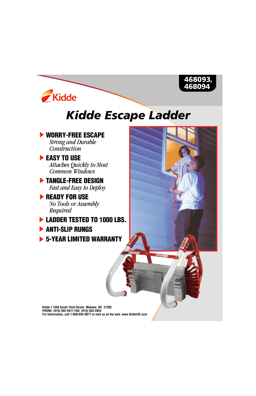 Kidde 468094, 468093 warranty Kidde Escape Ladder 