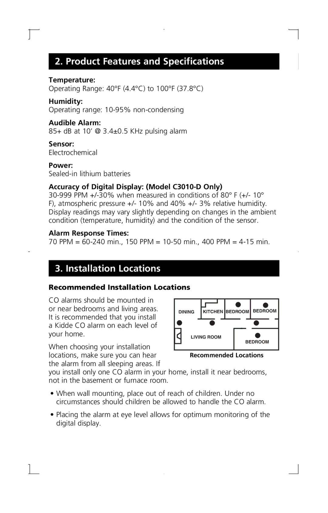 Kidde C3010-D manual Installation Locations 