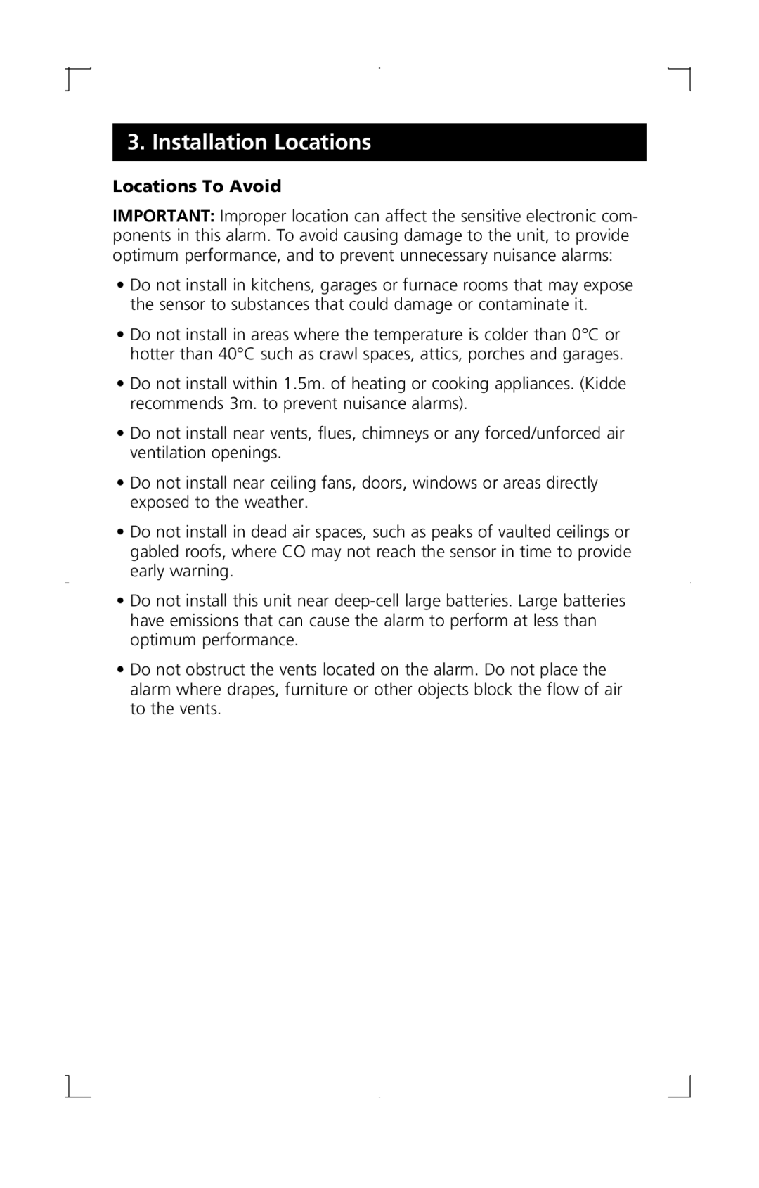 Kidde C3010-D manual Locations To Avoid 