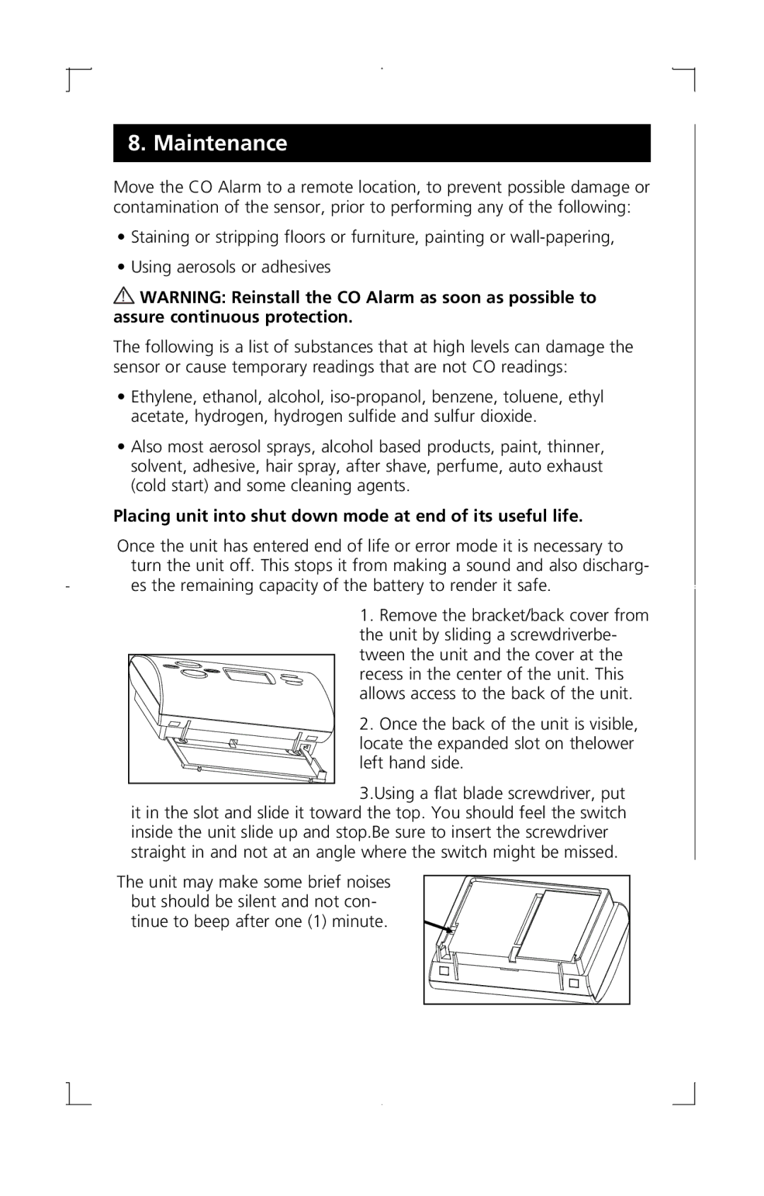 Kidde C3010-D manual Placing unit into shut down mode at end of its useful life 