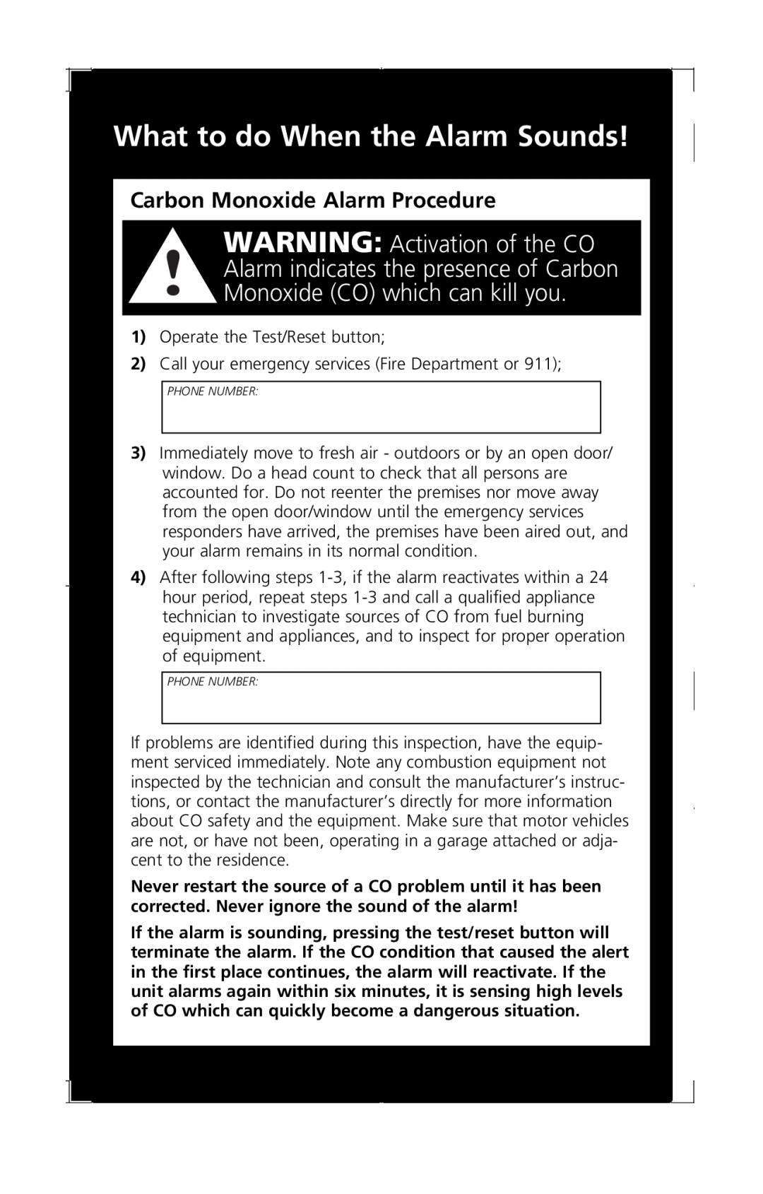Kidde C3010-D manual What to do When the Alarm Sounds, Carbon Monoxide Alarm Procedure 