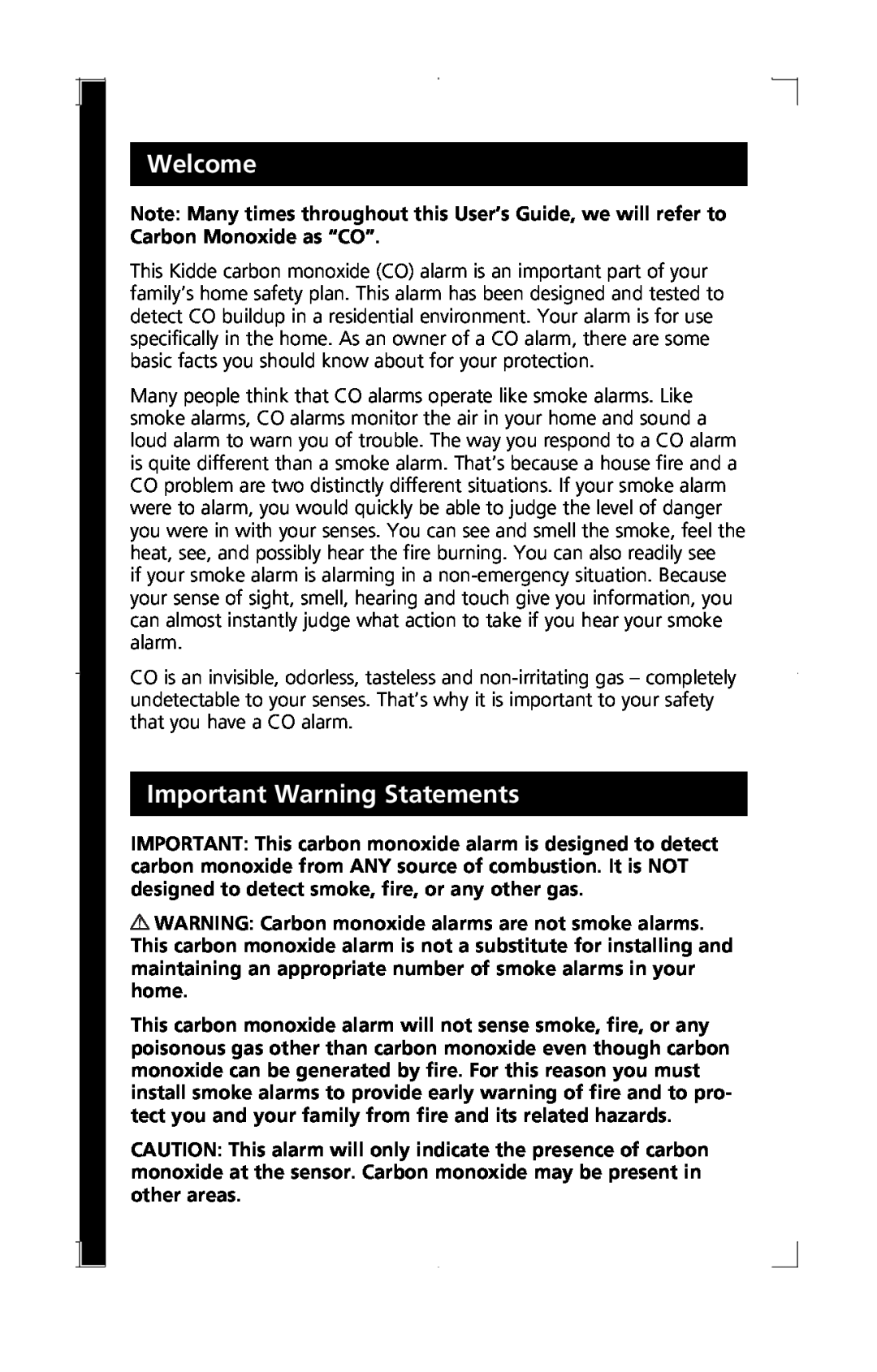 Kidde C3010-D manual Welcome, Important Warning Statements 