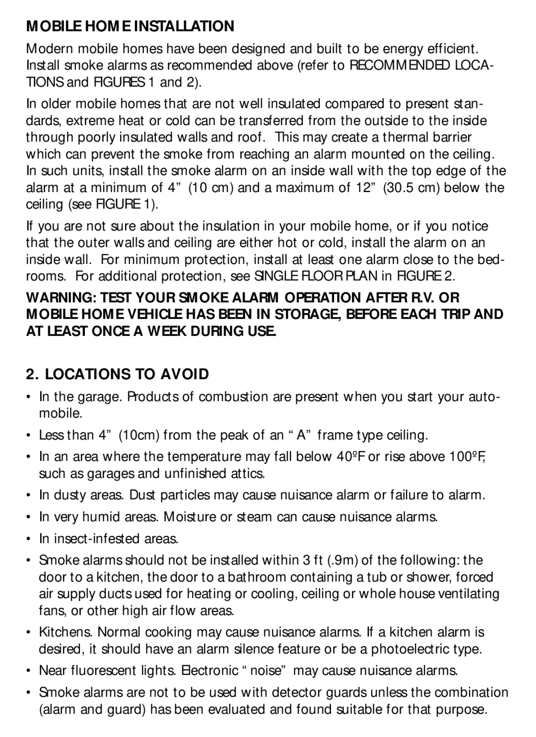 Kidde i12060 manual Mobile Home Installation, Locations to Avoid 