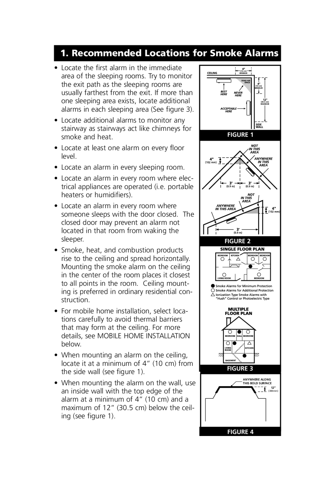 Kidde I9070 manual Recommended Locations for Smoke Alarms 