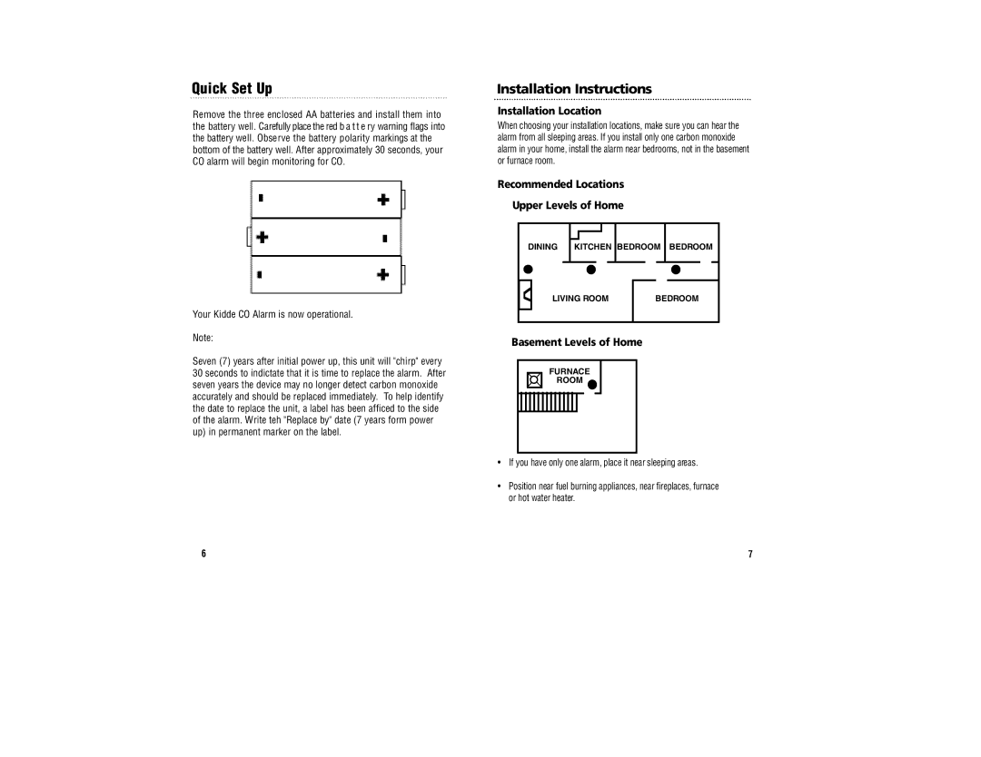 Kidde KN-COB-BCA, KN-COPP-BCA manual Quick Set Up, Installation Instructions, Your Kidde CO Alarm is now operational 