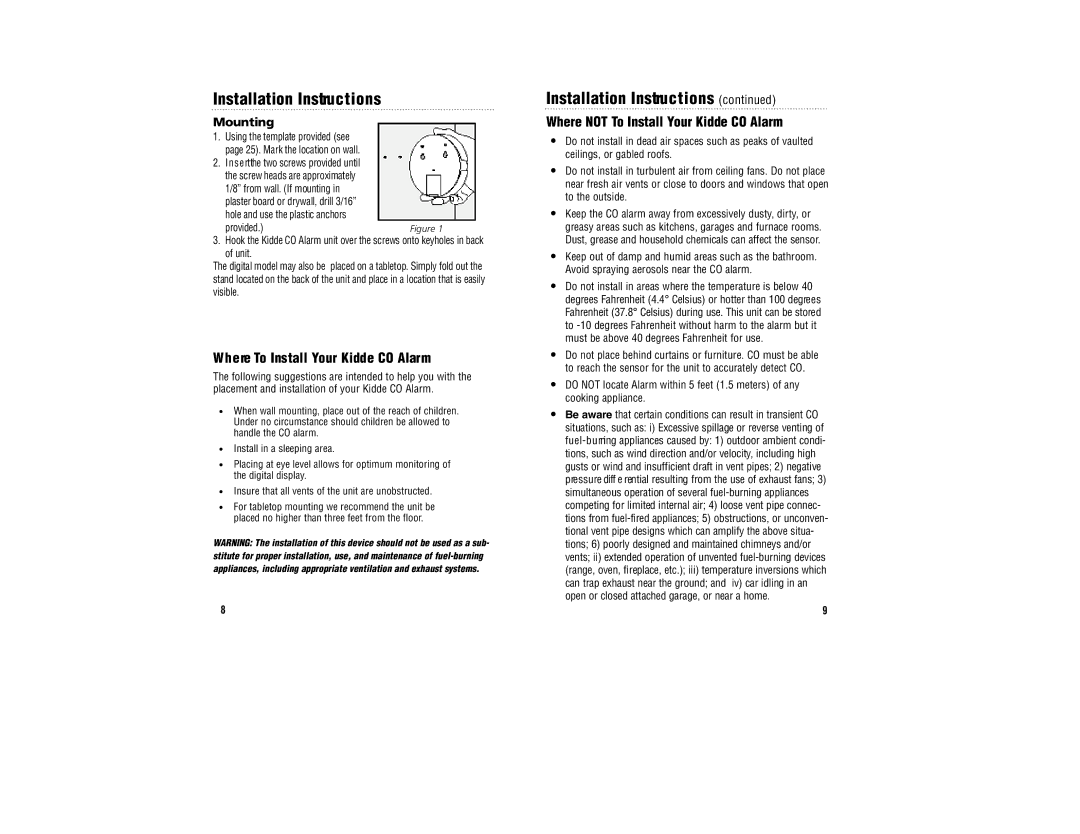 Kidde KN-COPP-BCA, KN-COB-BCA manual Installation Instructions, Where To Install Your Kidde CO Alarm 