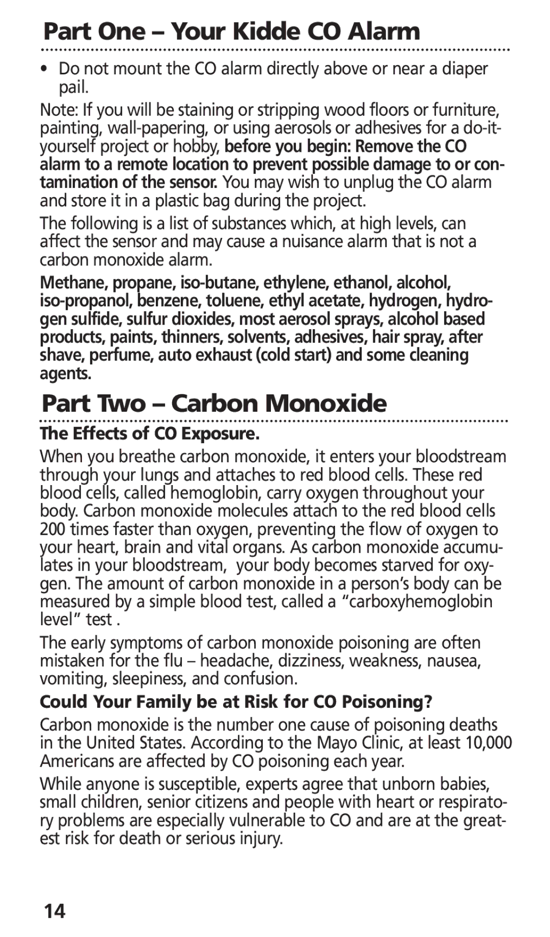 Kidde KN-COB-DP-H manual Part Two Carbon Monoxide, Effects of CO Exposure, Could Your Family be at Risk for CO Poisoning? 