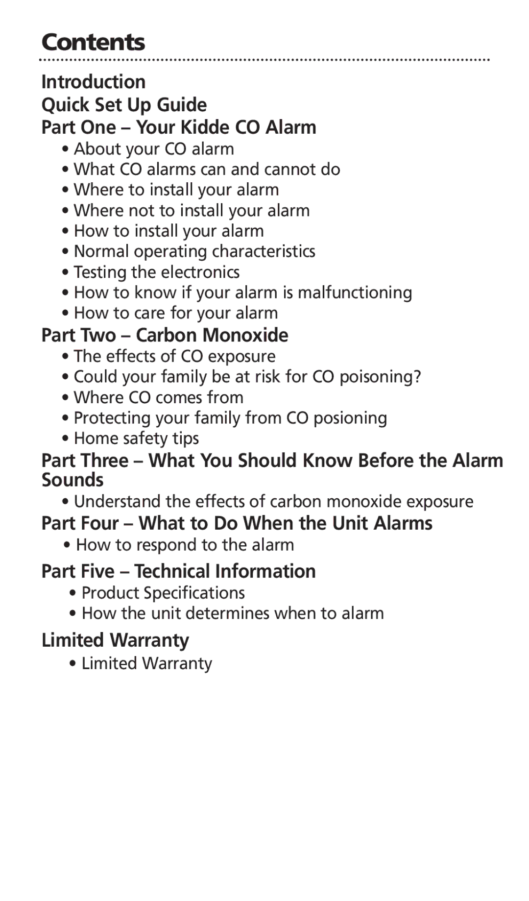 Kidde KN-COB-DP-H, KN-COB-LCB-A manual Contents 