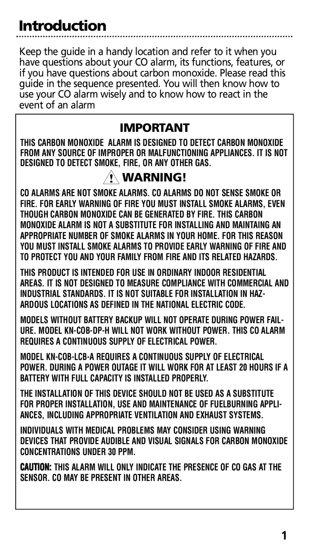 Kidde KN-COB-LCB-A, KN-COB-DP-H manual Introduction 