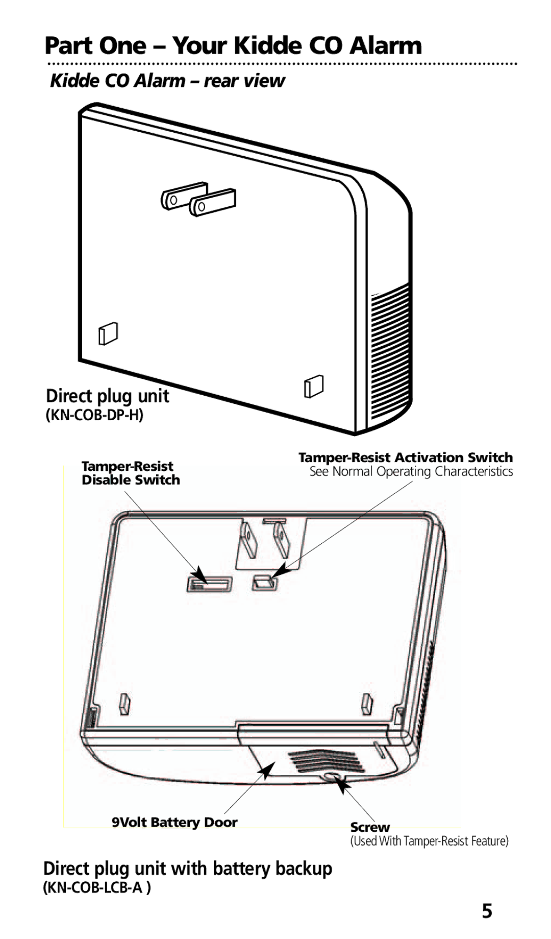 Kidde KN-COB-LCB-A, KN-COB-DP-H manual Direct plug unit with battery backup 