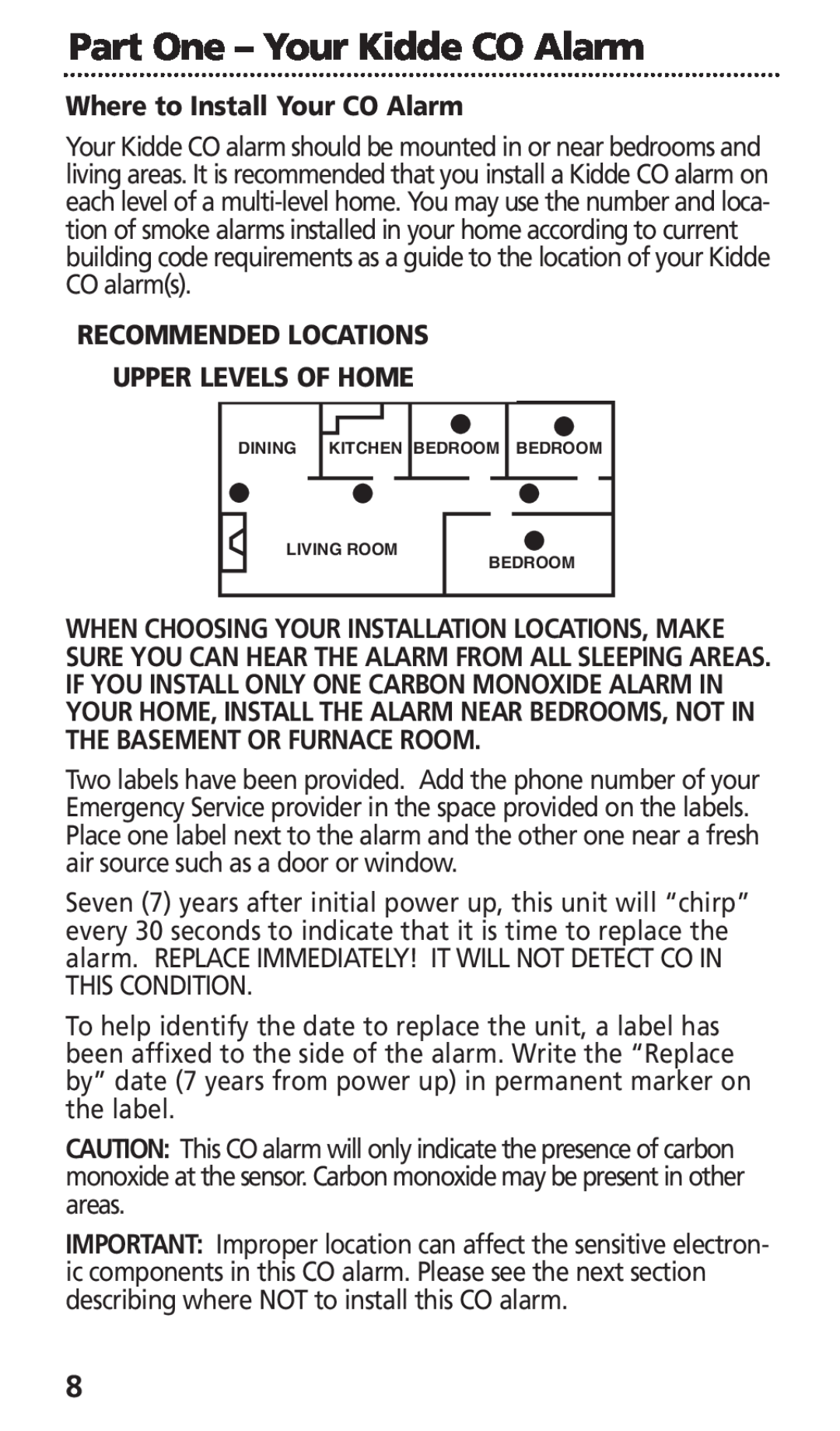 Kidde KN-COB-DP-H, KN-COB-LCB-A manual Where to Install Your CO Alarm, Recommended Locations Upper Levels Of Home, Bedroom 