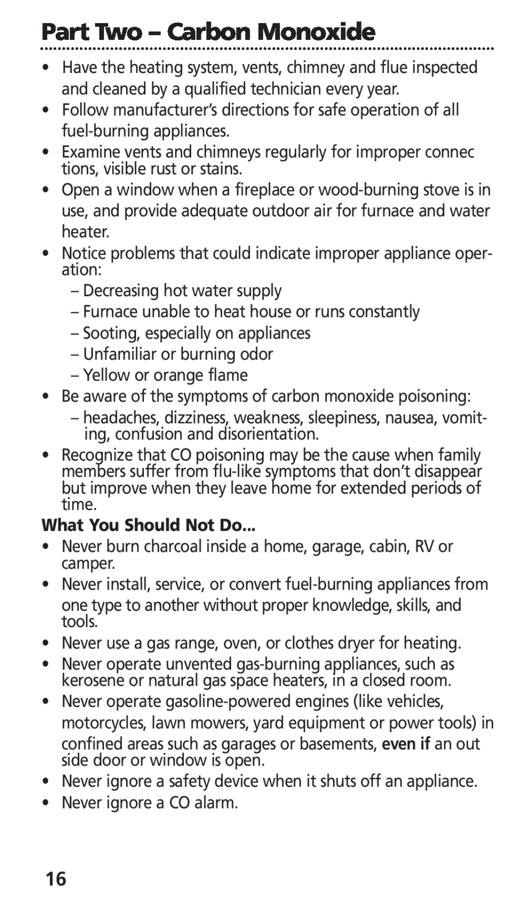 Kidde KN-COB-DP-H, KN-COB-LCB-A manual What You Should Not Do, Part Two - Carbon Monoxide 