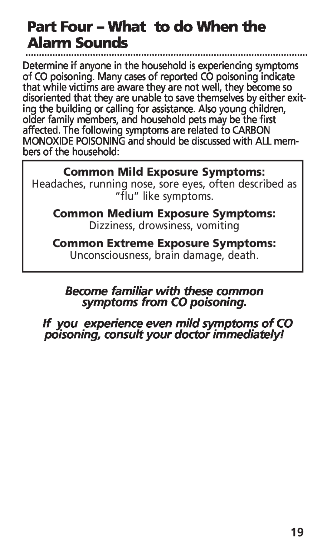 Kidde KN-COB-LCB-A Part Four - What to do When the Alarm Sounds, Common Mild Exposure Symptoms, symptoms from CO poisoning 