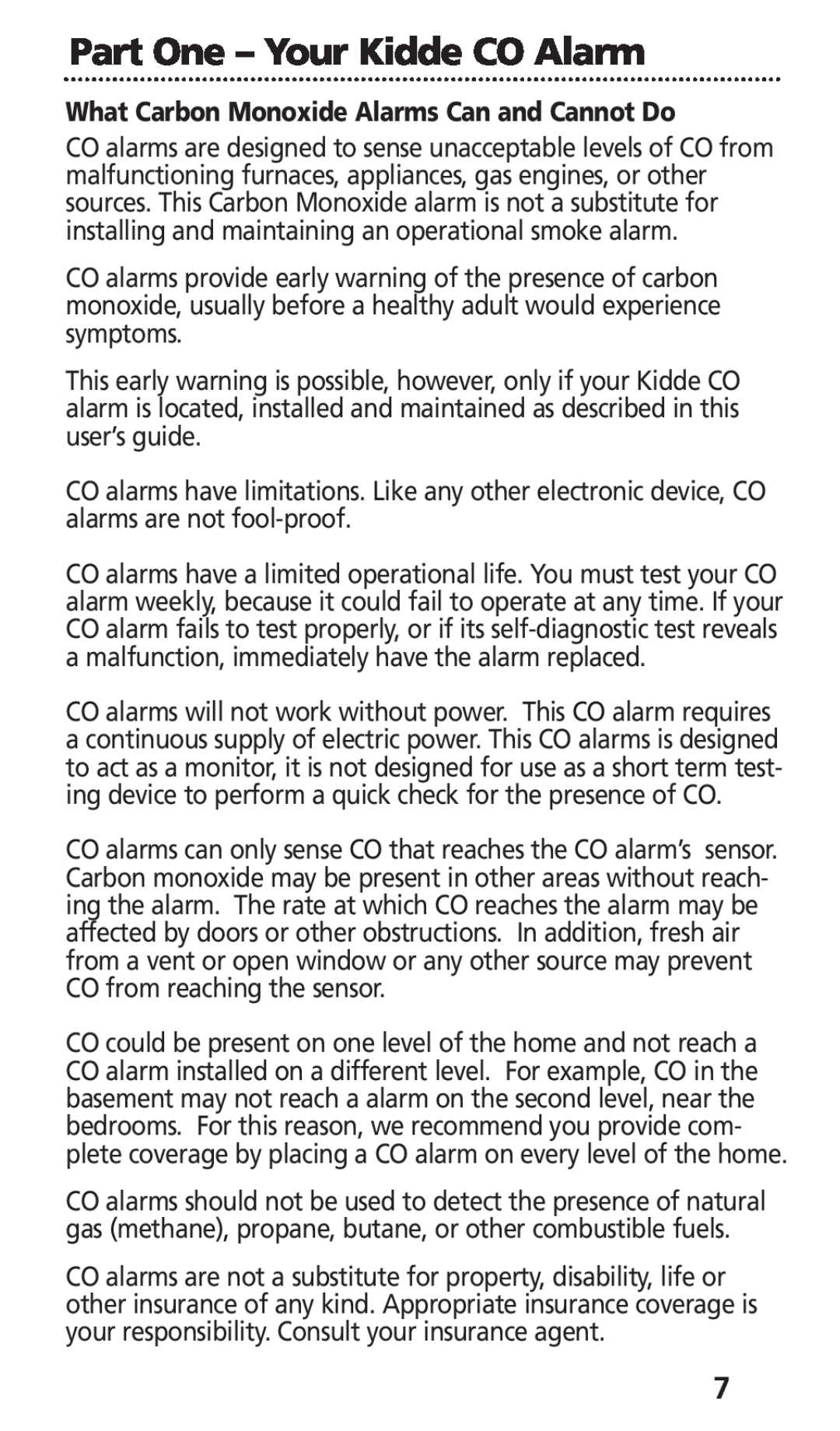 Kidde KN-COB-LCB-A, KN-COB-DP-H manual What Carbon Monoxide Alarms Can and Cannot Do, Part One - Your Kidde CO Alarm 