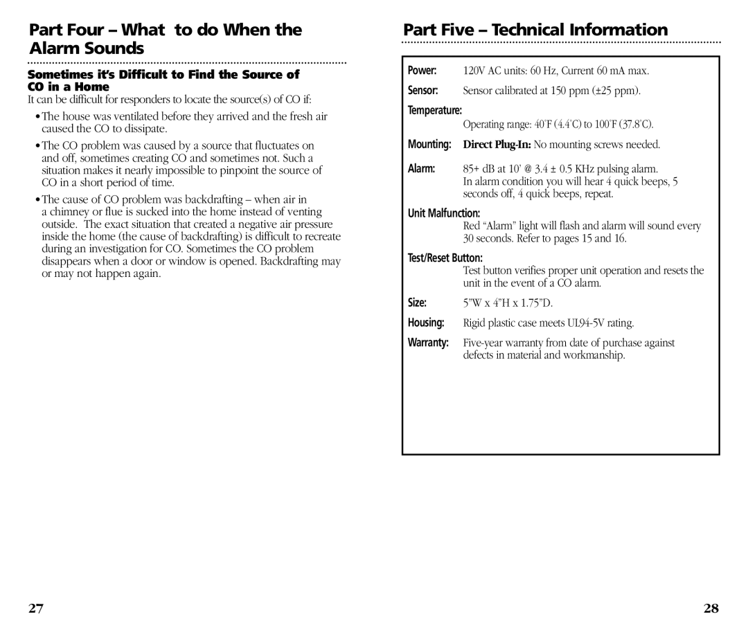 Kidde KN-COB-DP-H) manual Part Five Technical Information, Sometimes it’s Difficult to Find the Source of CO in a Home 