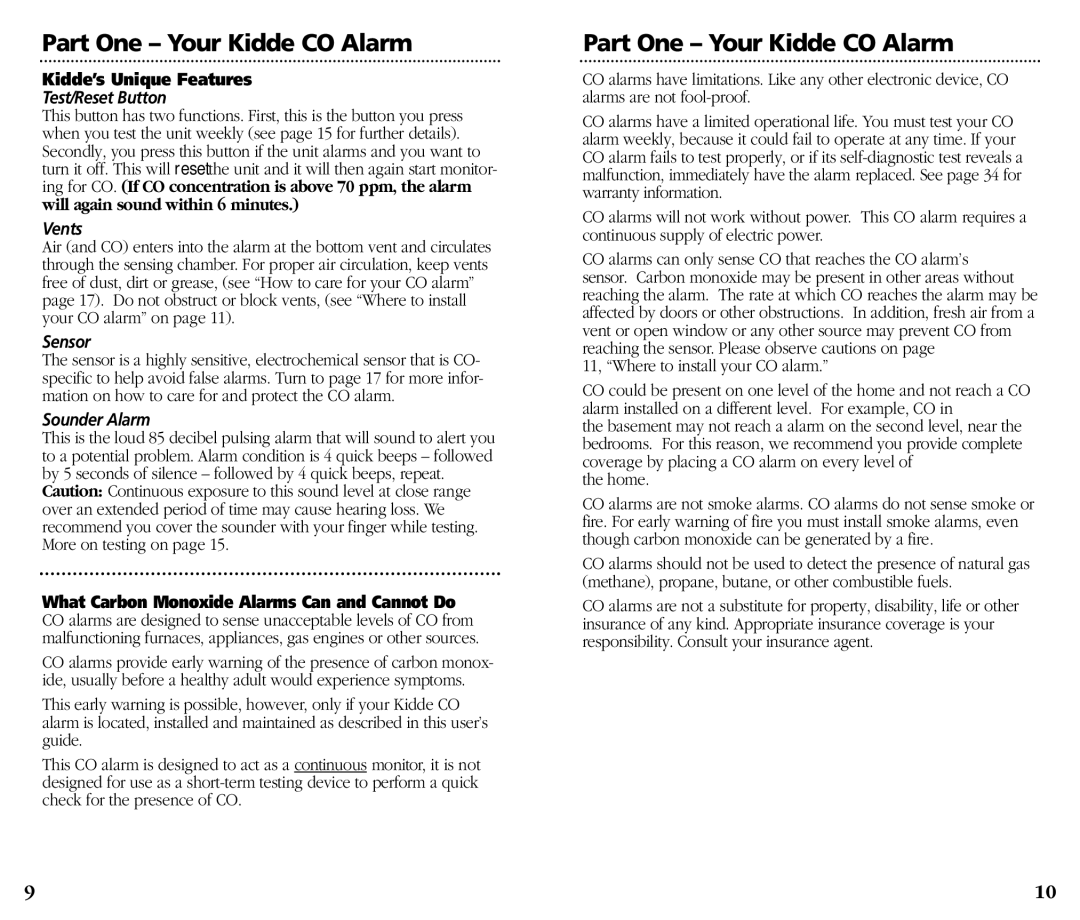 Kidde KN-COB-DP-H) manual Kidde’s Unique Features, 11, Where to install your CO alarm, Home 