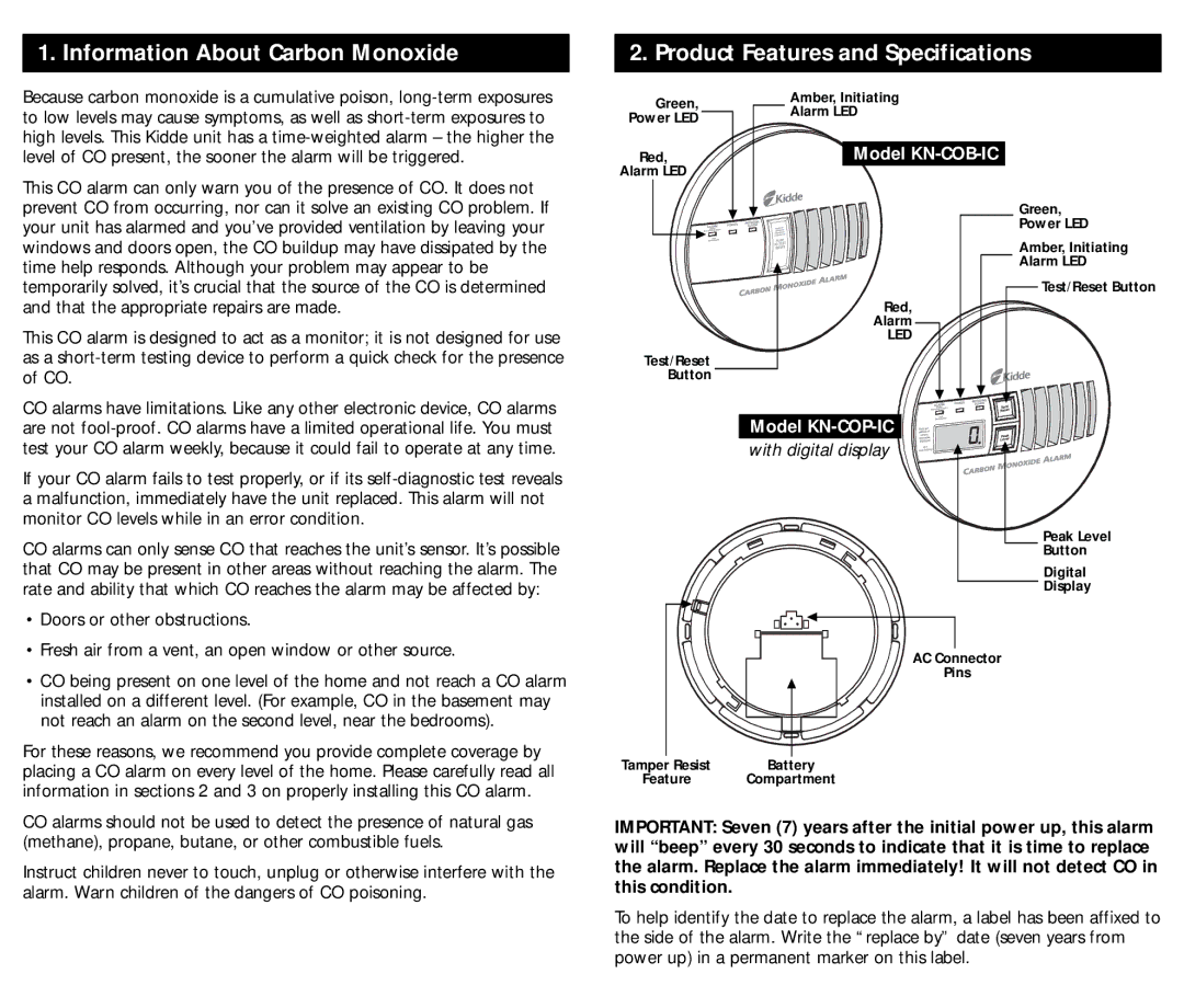 Kidde kn-cobic, kn-cop-ic manual Model KN-COB-IC 