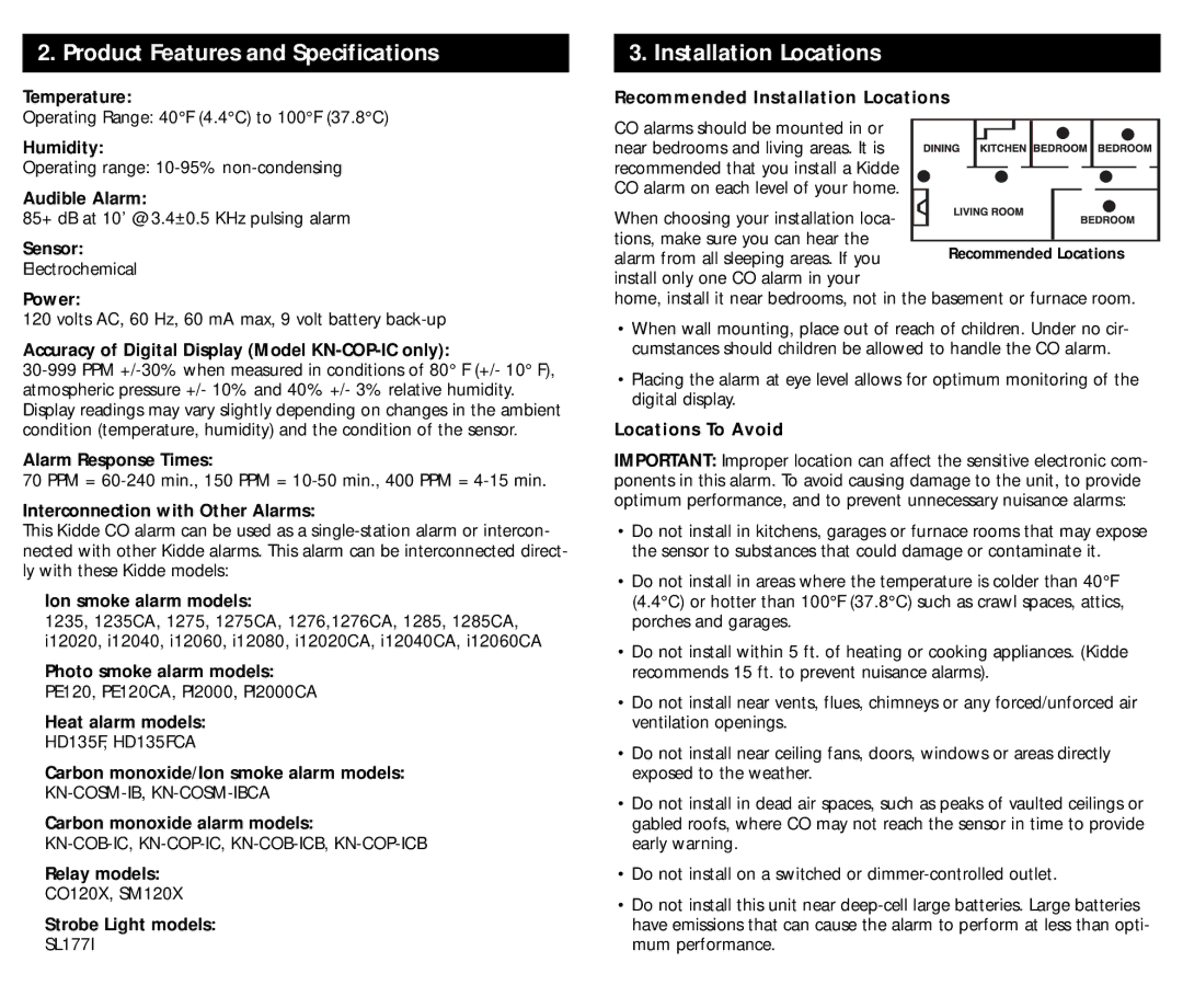 Kidde kn-cop-ic, kn-cobic manual Installation Locations 