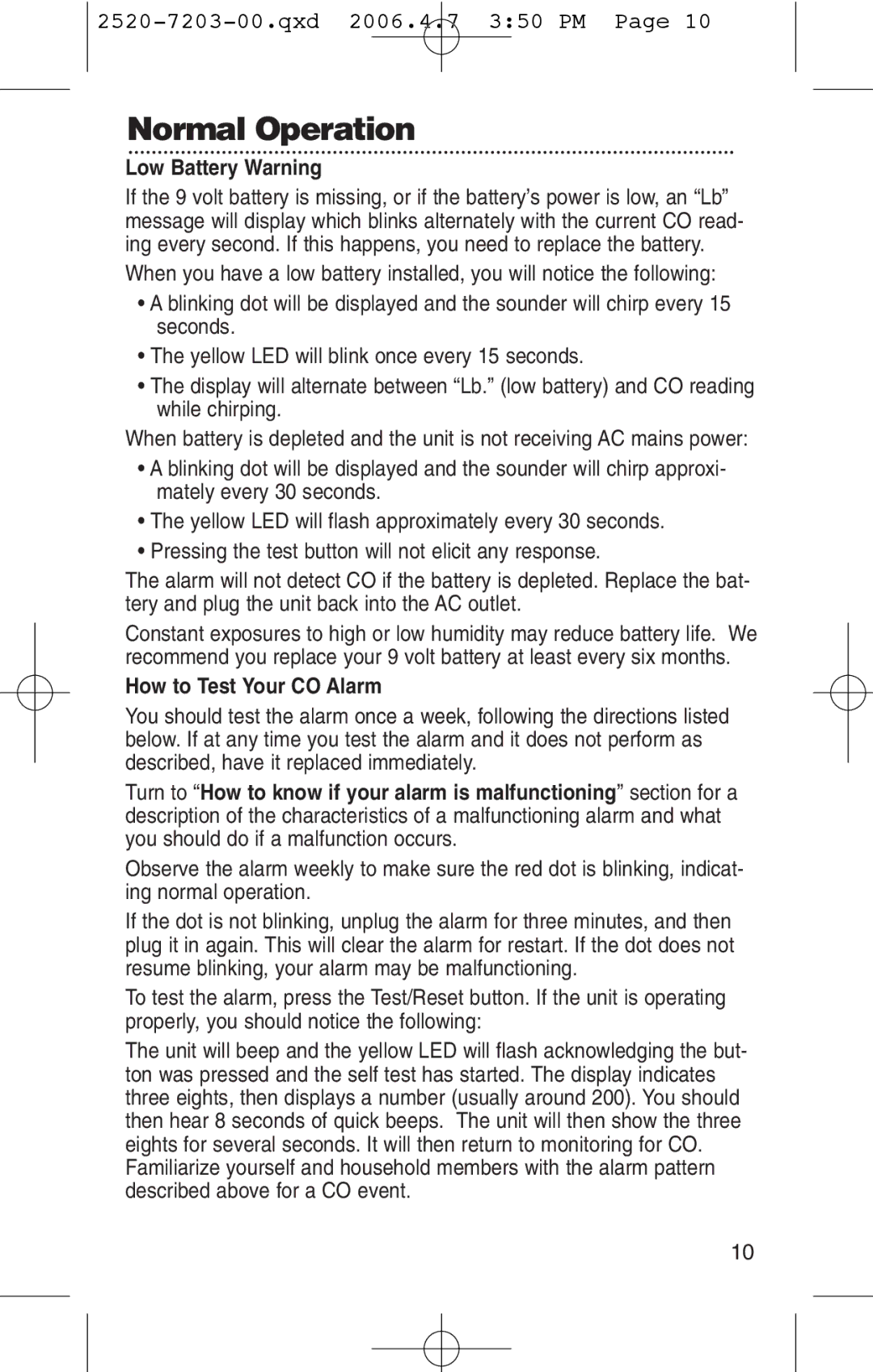 Kidde KN-COPD-3-UK manual Normal Operation, Low Battery Warning, How to Test Your CO Alarm 