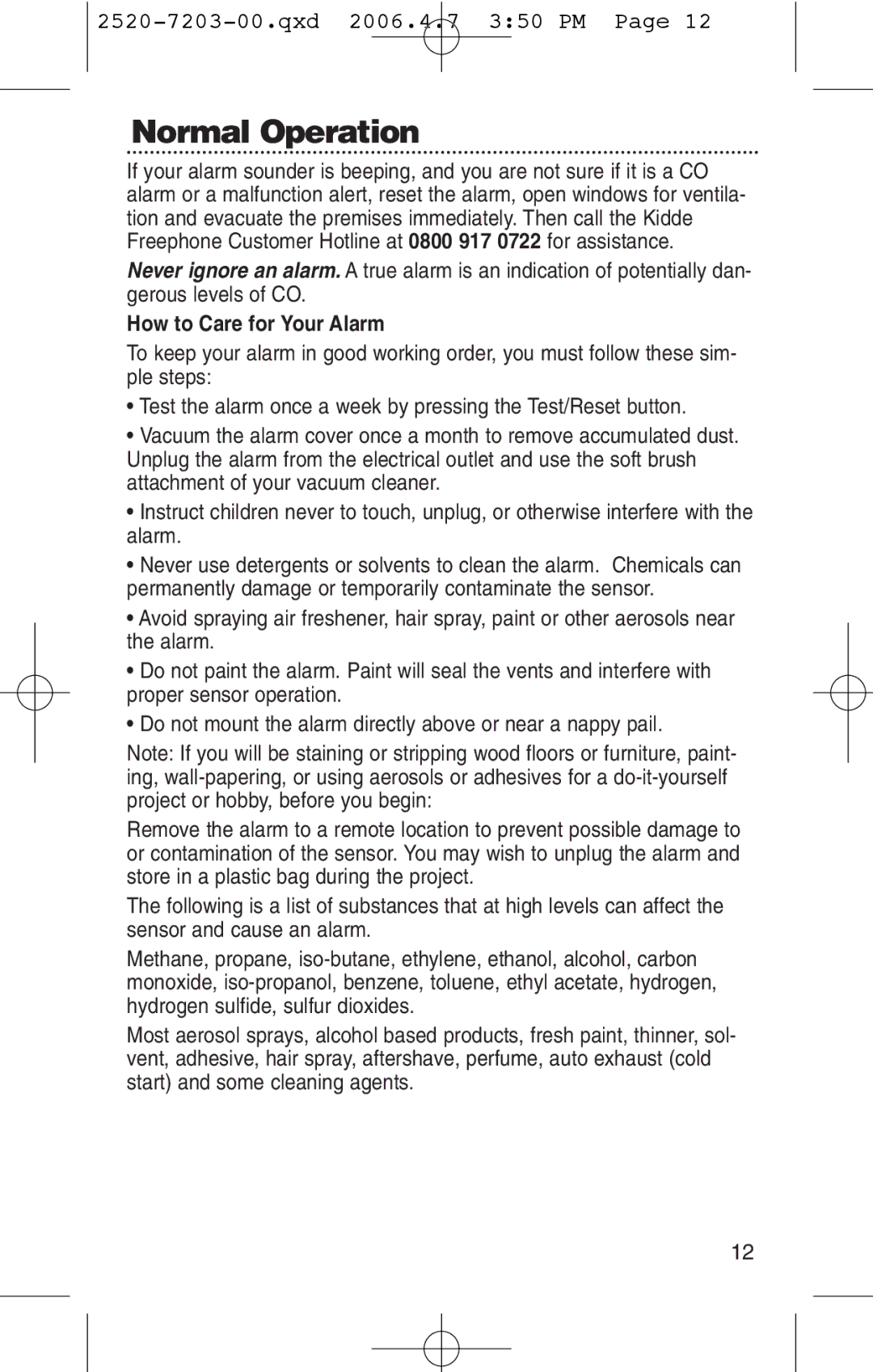 Kidde KN-COPD-3-UK manual How to Care for Your Alarm 