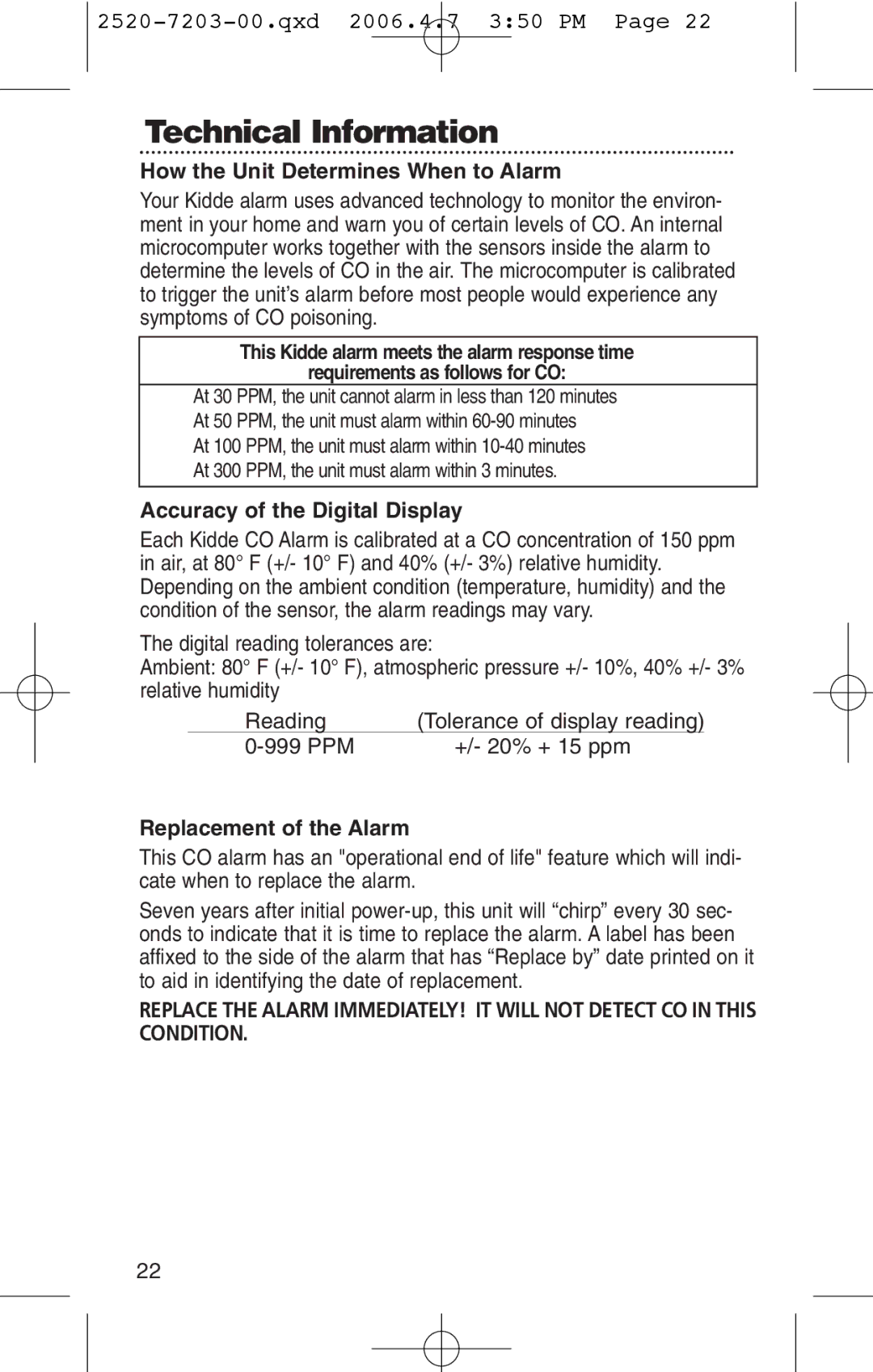 Kidde KN-COPD-3-UK manual How the Unit Determines When to Alarm, Accuracy of the Digital Display, Replacement of the Alarm 