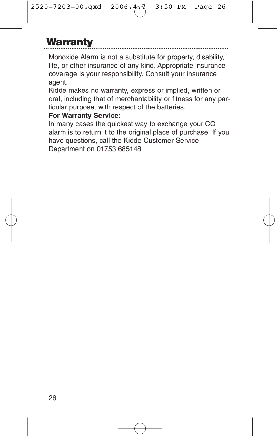 Kidde KN-COPD-3-UK manual For Warranty Service 