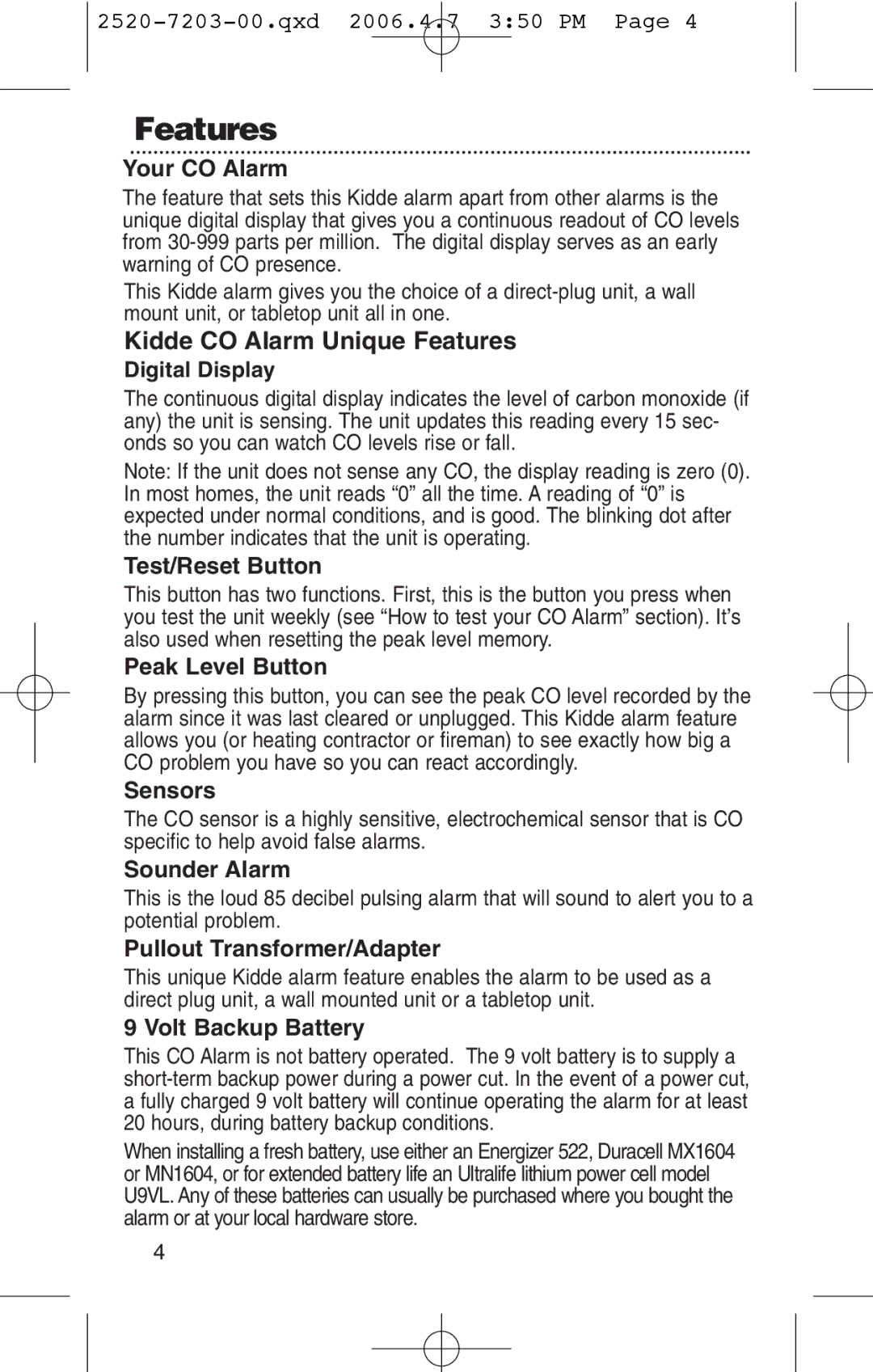 Kidde KN-COPD-3-UK manual Features 