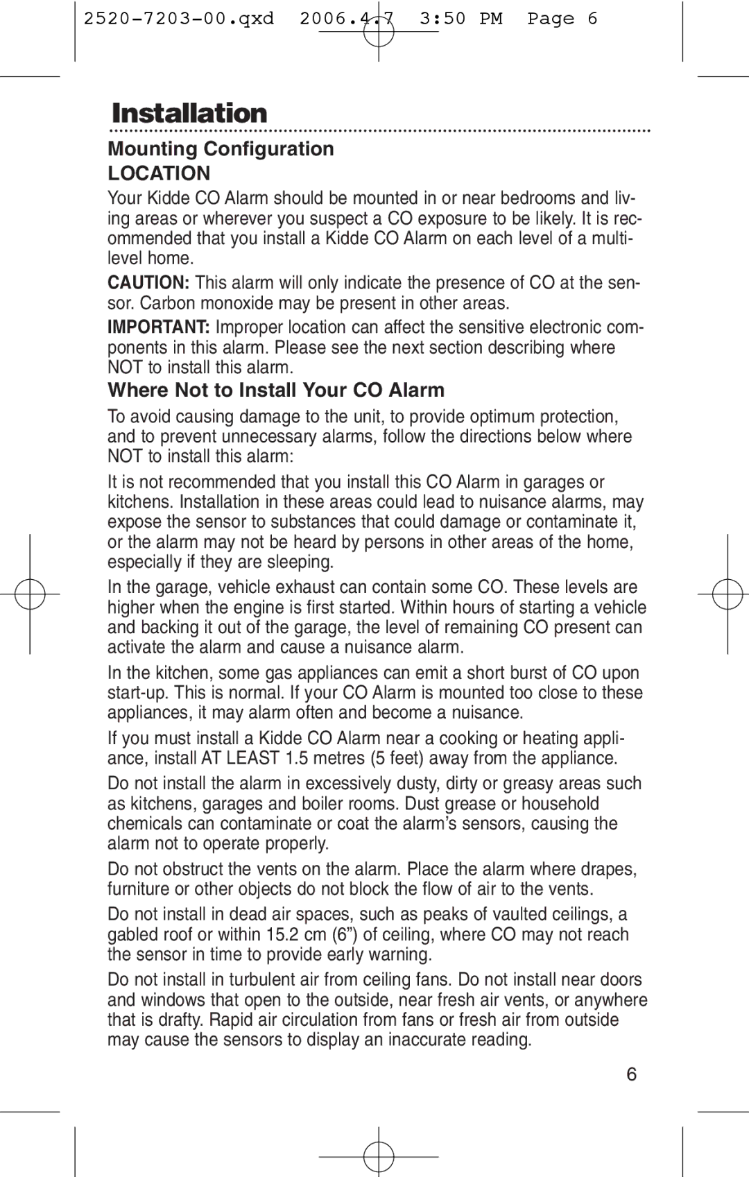 Kidde KN-COPD-3-UK manual Installation, Mounting Configuration, Where Not to Install Your CO Alarm 