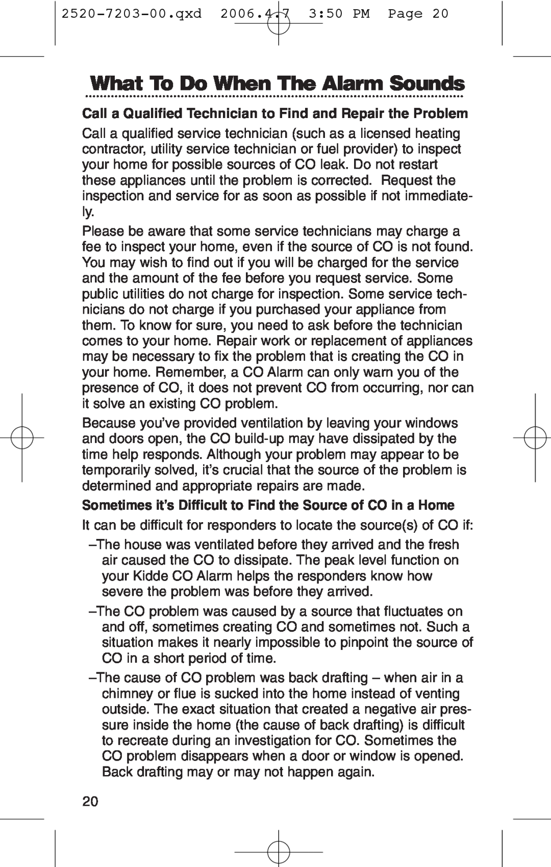 Kidde KN-COPD-3-UK manual What To Do When The Alarm Sounds, 2520-7203-00.qxd2006.4.7 3 50 PM Page 