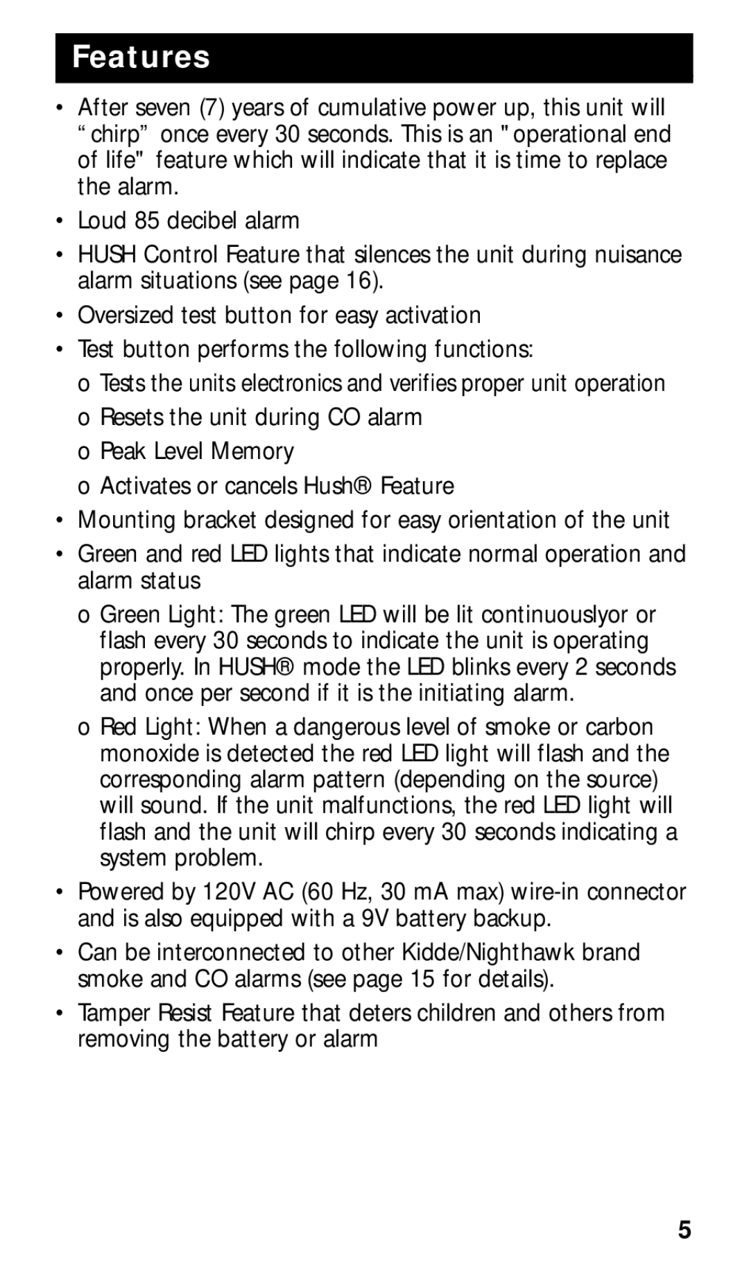 Kidde KN-COPE-I manual Features 