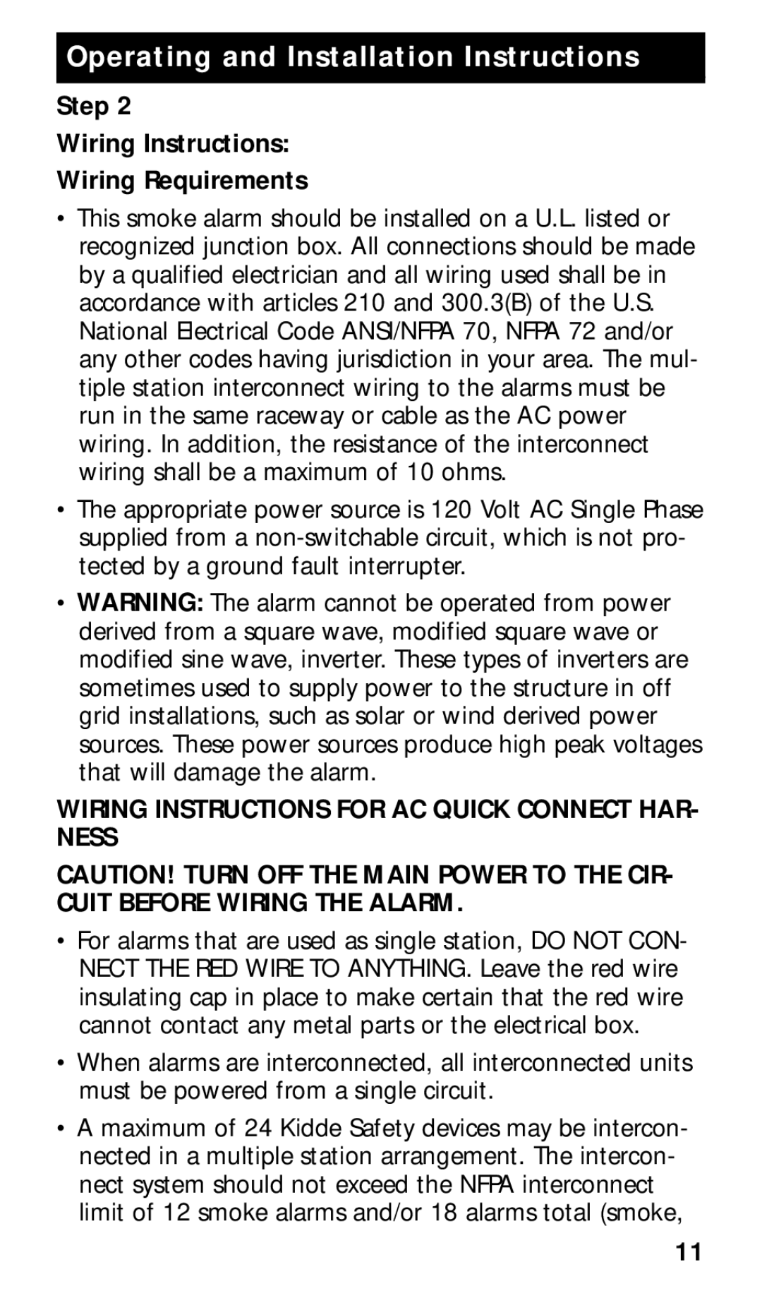 Kidde KN-COPE-I manual Step Wiring Instructions Wiring Requirements, Wiring Instructions for AC Quick Connect HAR- Ness 