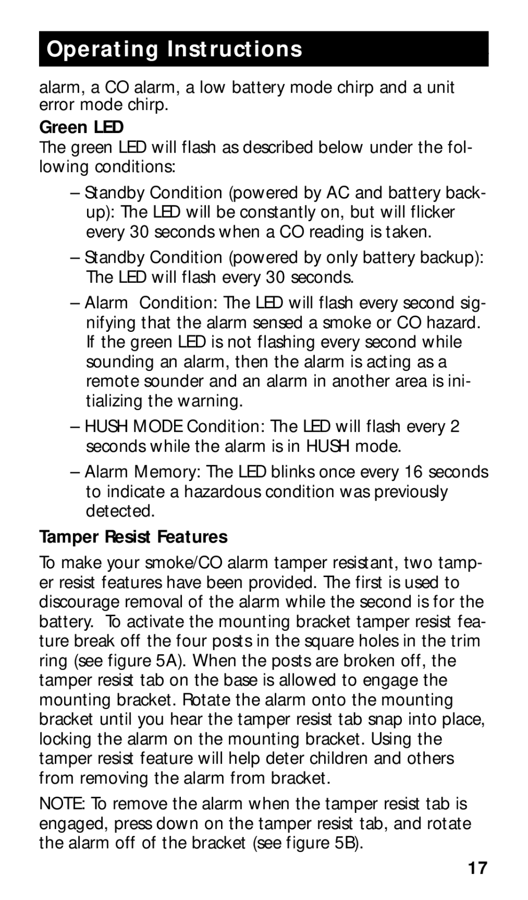 Kidde KN-COPE-I manual Green LED, Tamper Resist Features 