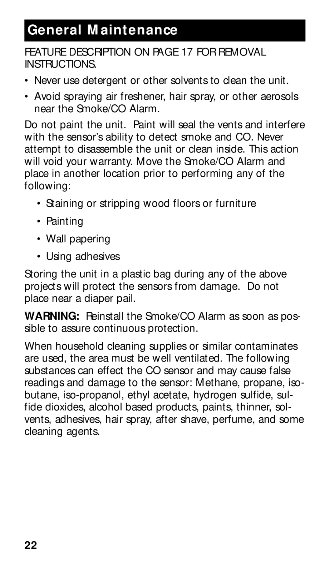 Kidde KN-COPE-I manual Feature Description on page 17 for Removal Instructions 