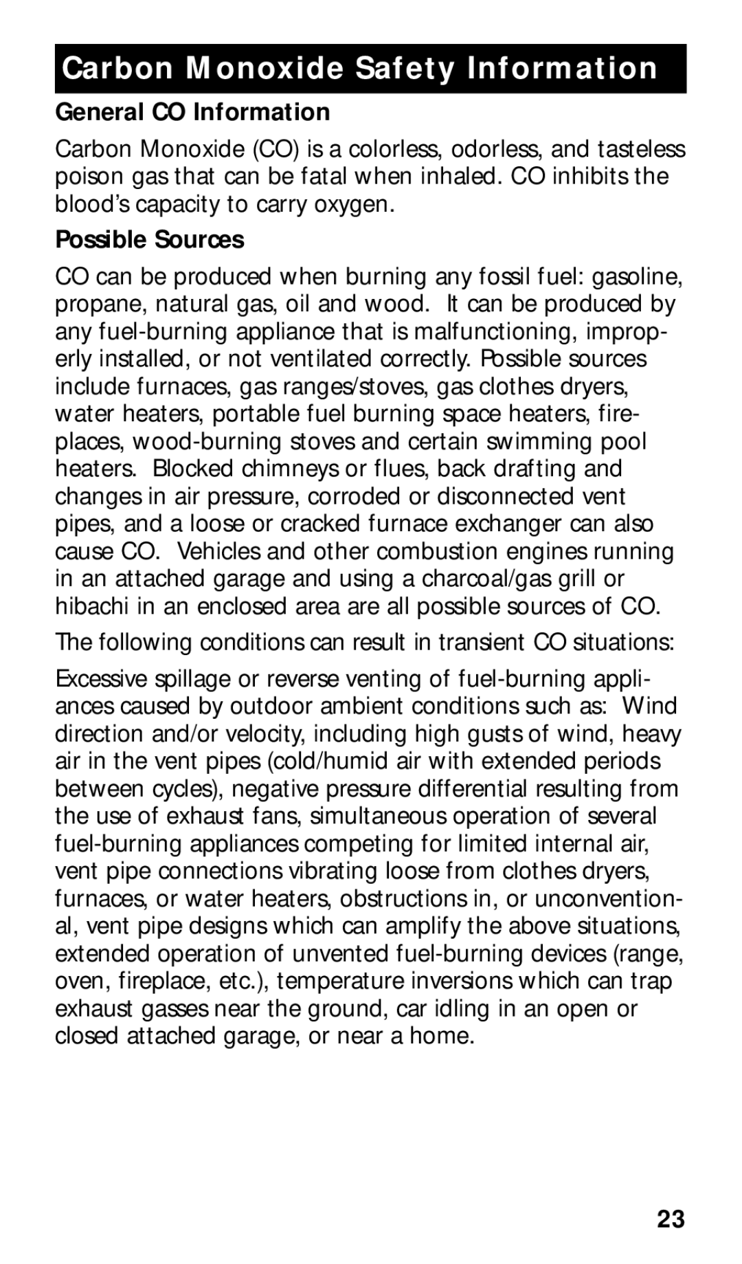 Kidde KN-COPE-I manual Carbon Monoxide Safety Information, General CO Information, Possible Sources 