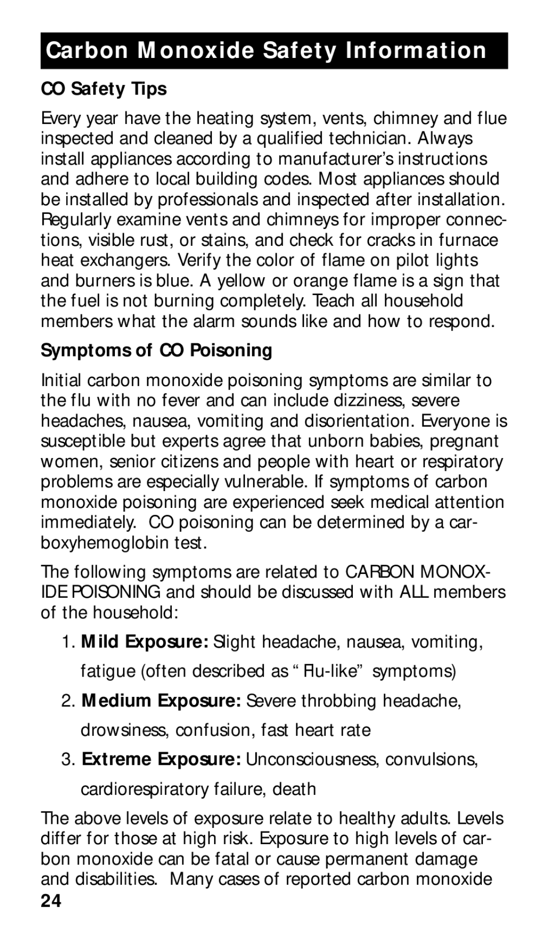 Kidde KN-COPE-I manual CO Safety Tips, Symptoms of CO Poisoning 